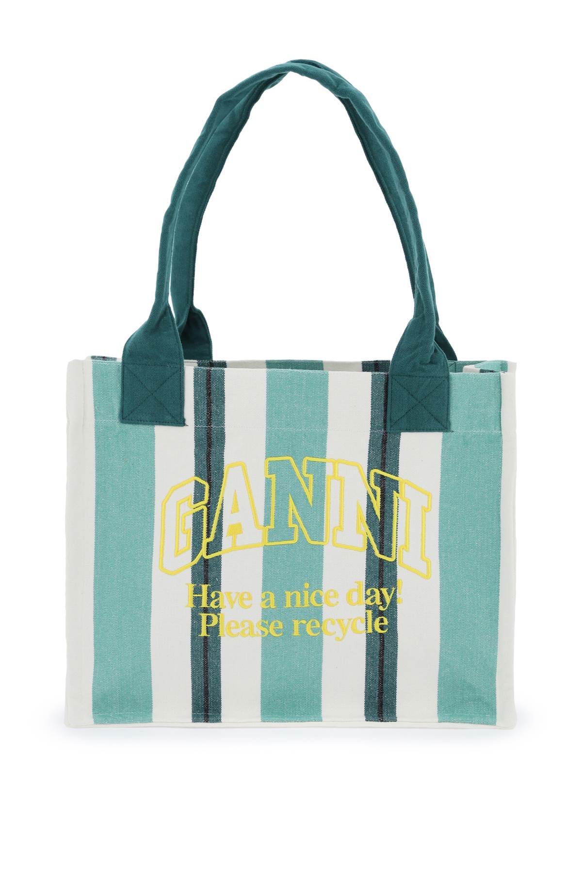 Ganni GANNI recycled cotton striped tote bag with 10