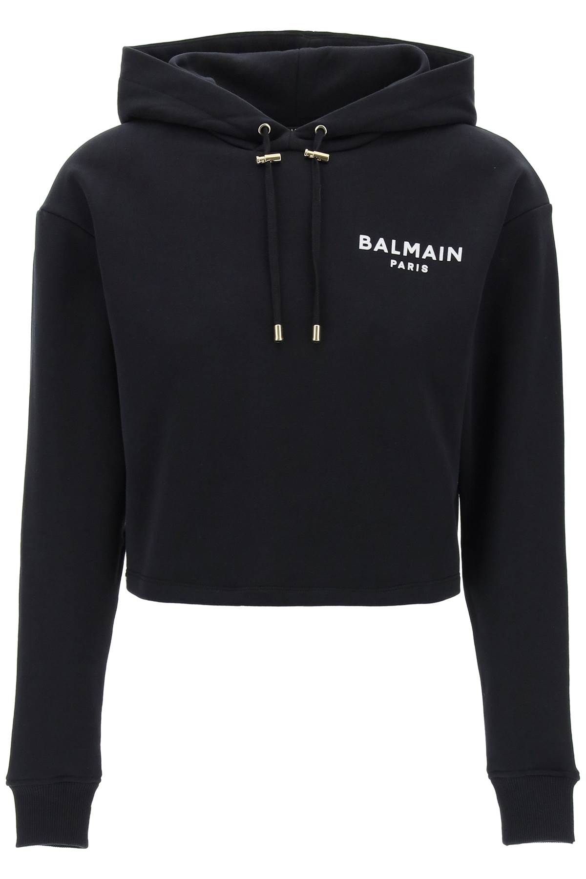 Balmain BALMAIN cropped hoodie with flocked logo