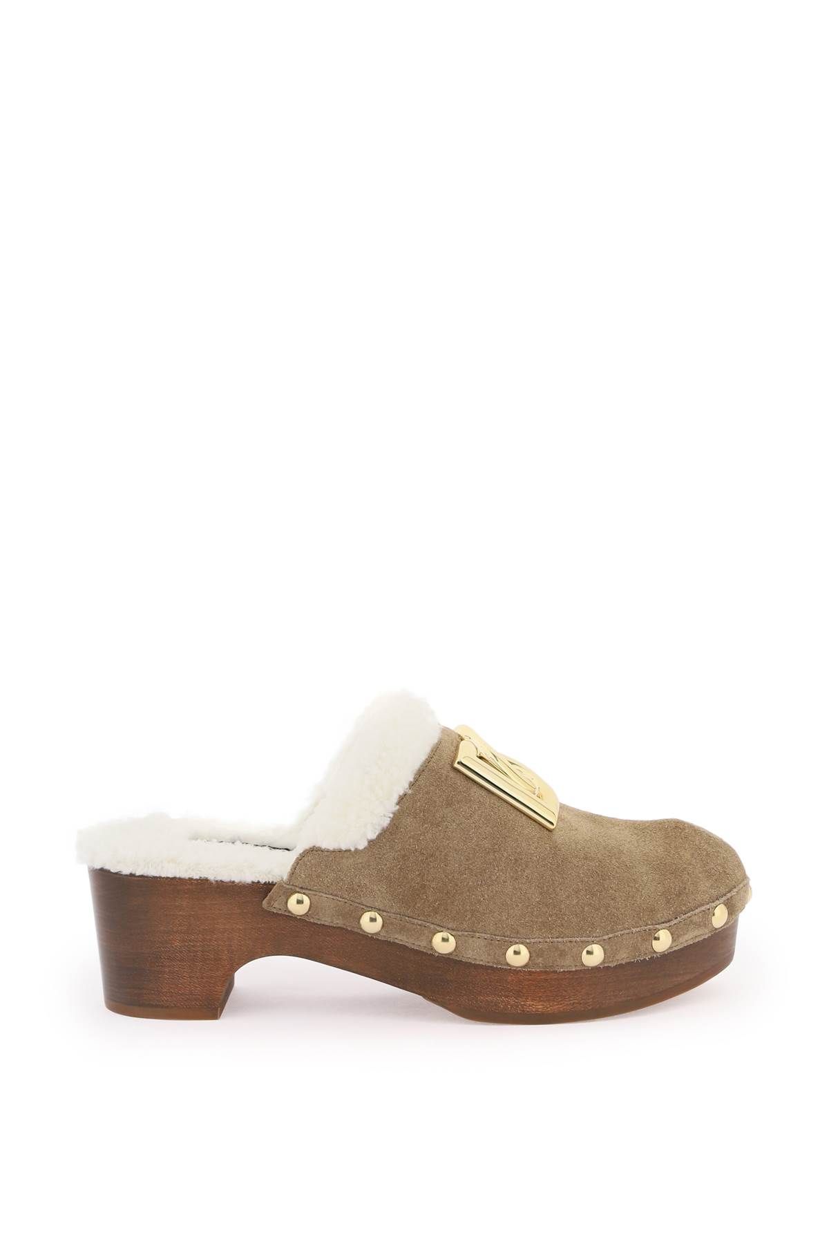 Dolce & Gabbana DOLCE & GABBANA suede and faux fur clogs with dg logo.