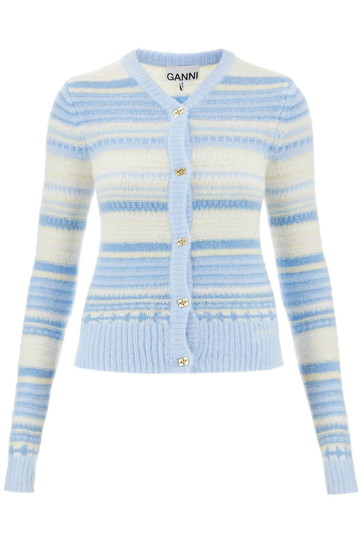 Ganni GANNI soft striped cardigan with fluffy