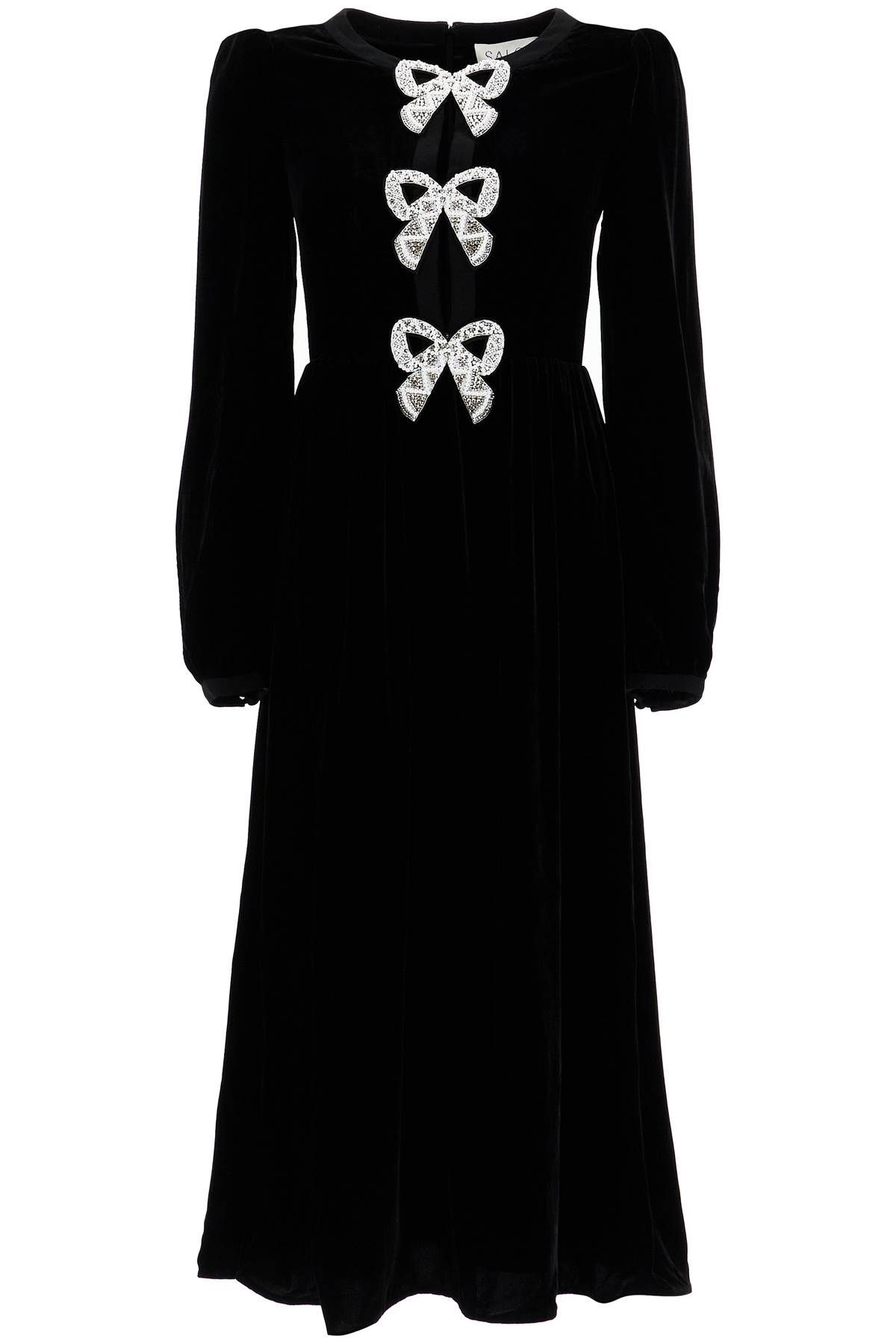 SALONI SALONI camille velvet maxi dress with bows