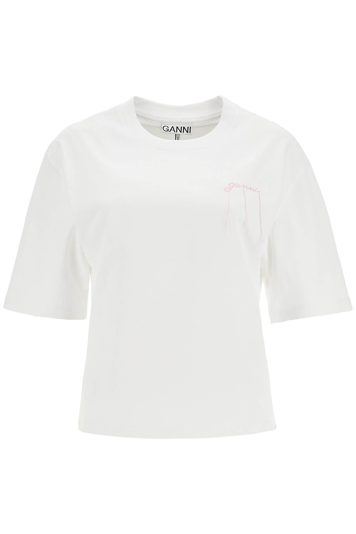 Ganni GANNI t-shirt with frayed embroidery