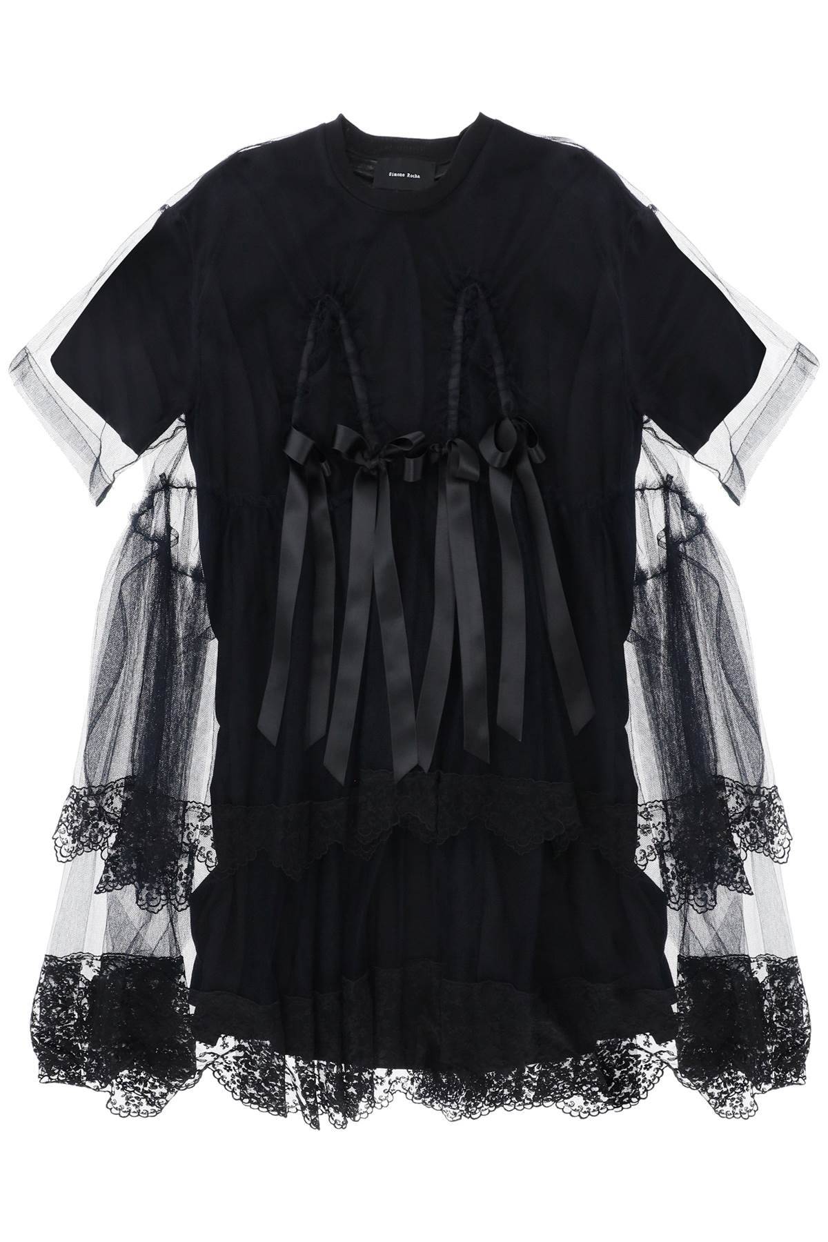 Simone Rocha SIMONE ROCHA midi dress in mesh with lace and bows