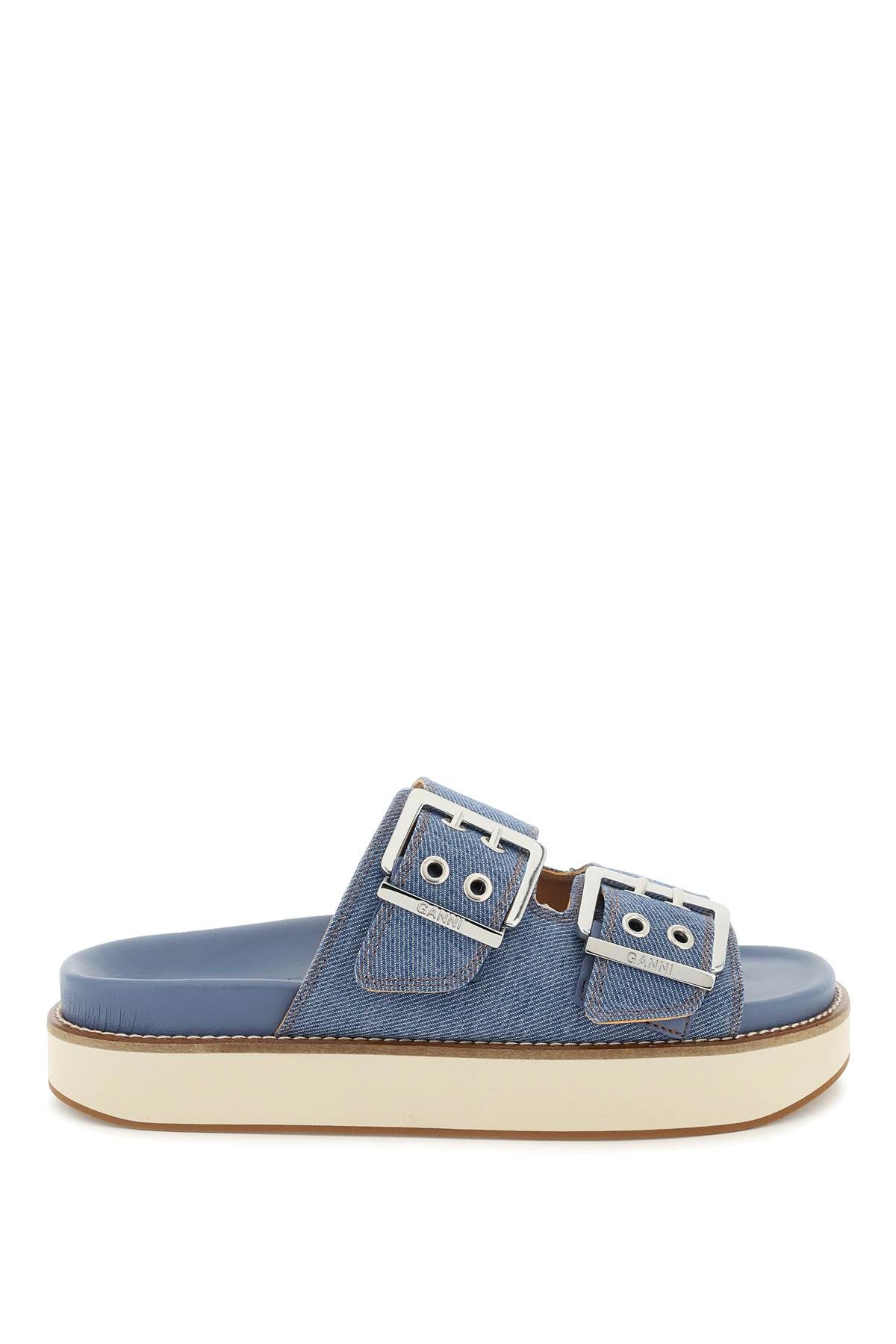 Ganni GANNI denim double strap slides