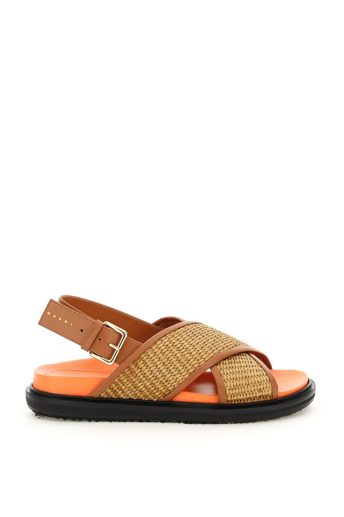 Marni MARNI leather and raffia fussbett sandals