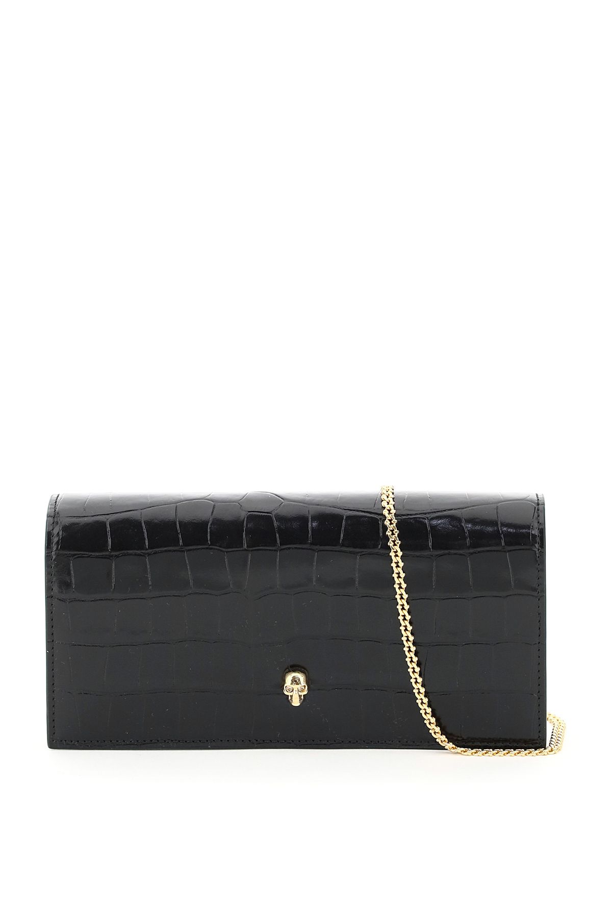 Alexander McQueen ALEXANDER MCQUEEN croco-embossed leather mini skull clutch