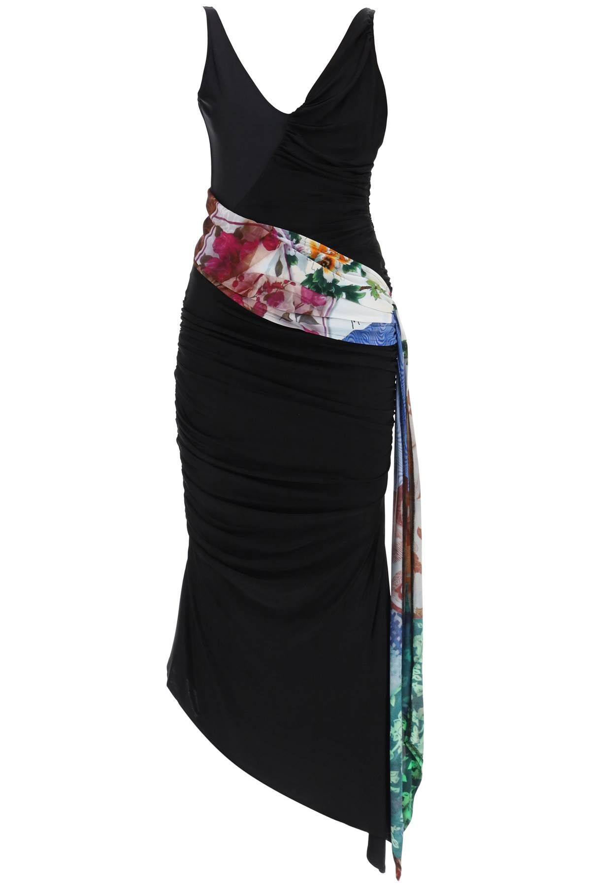 Marine Serre MARINE SERRE dress in draped jersey with contrasting sash