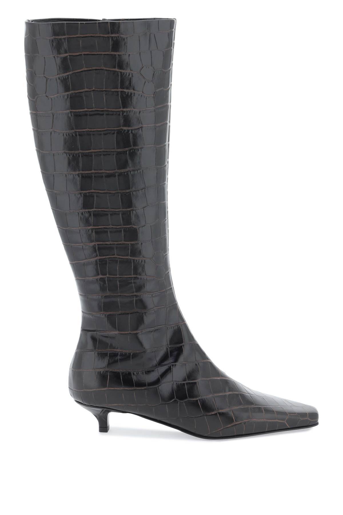 Toteme TOTEME the slim knee-high boots in crocodile-effect leather