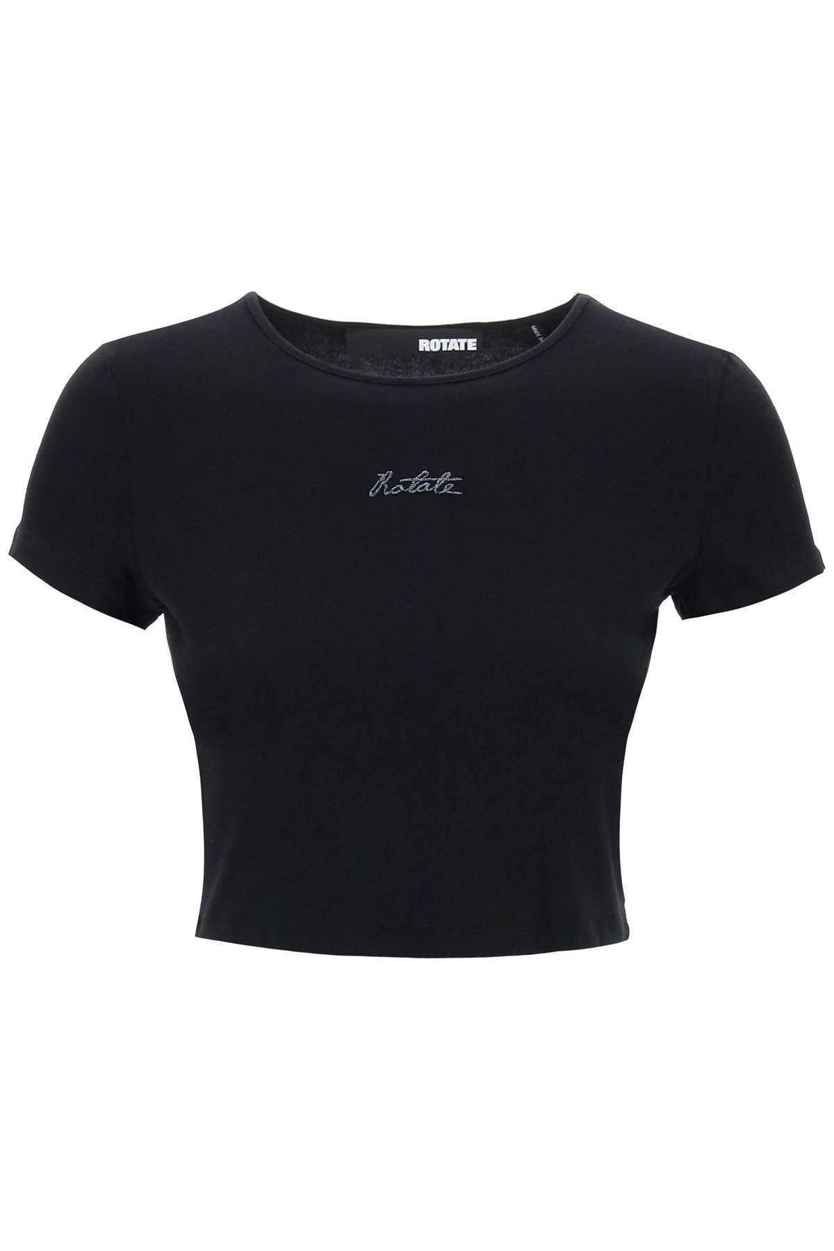 Rotate ROTATE cropped t-shirt with embroidered lurex logo