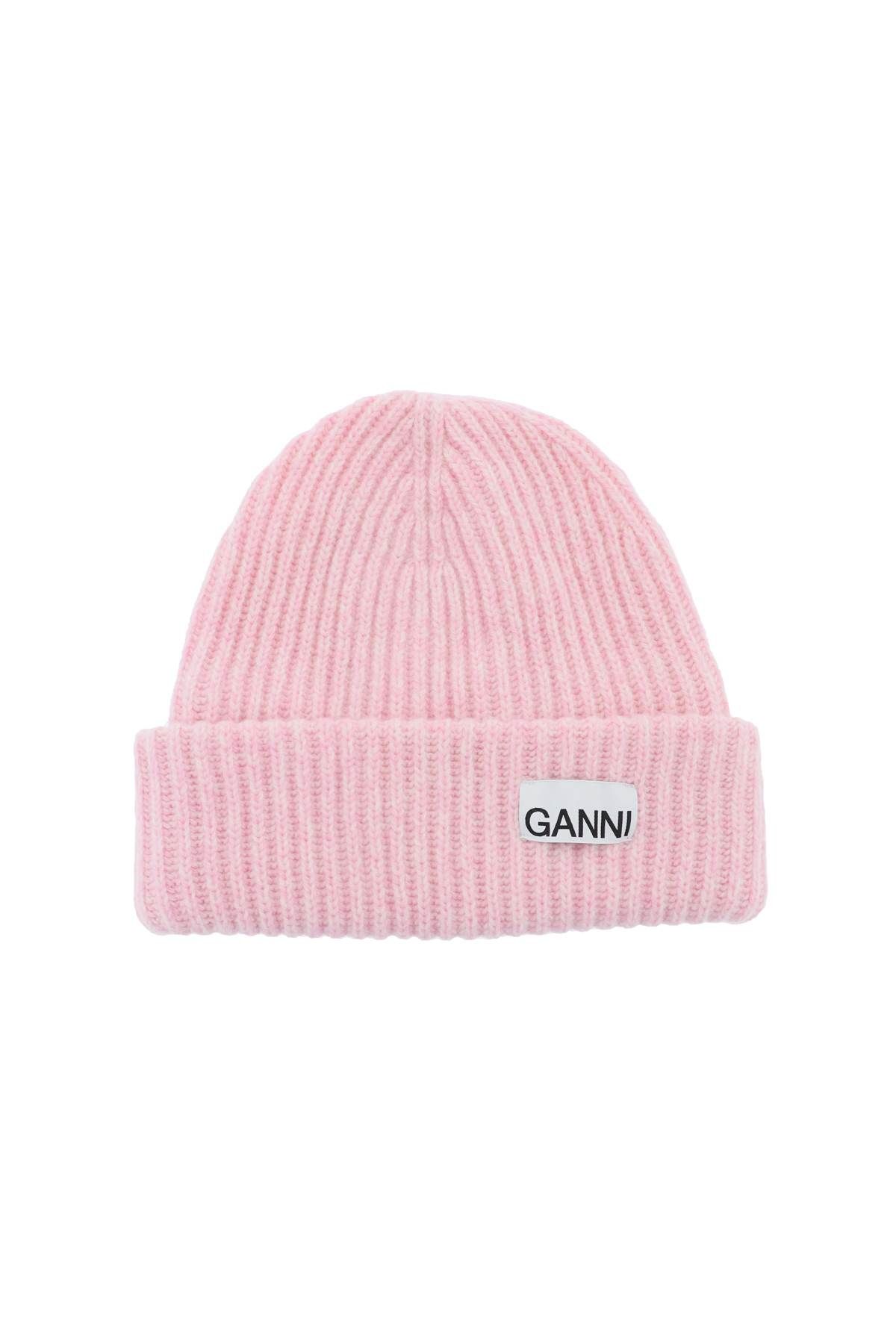 Ganni GANNI beanie hat with logo patch