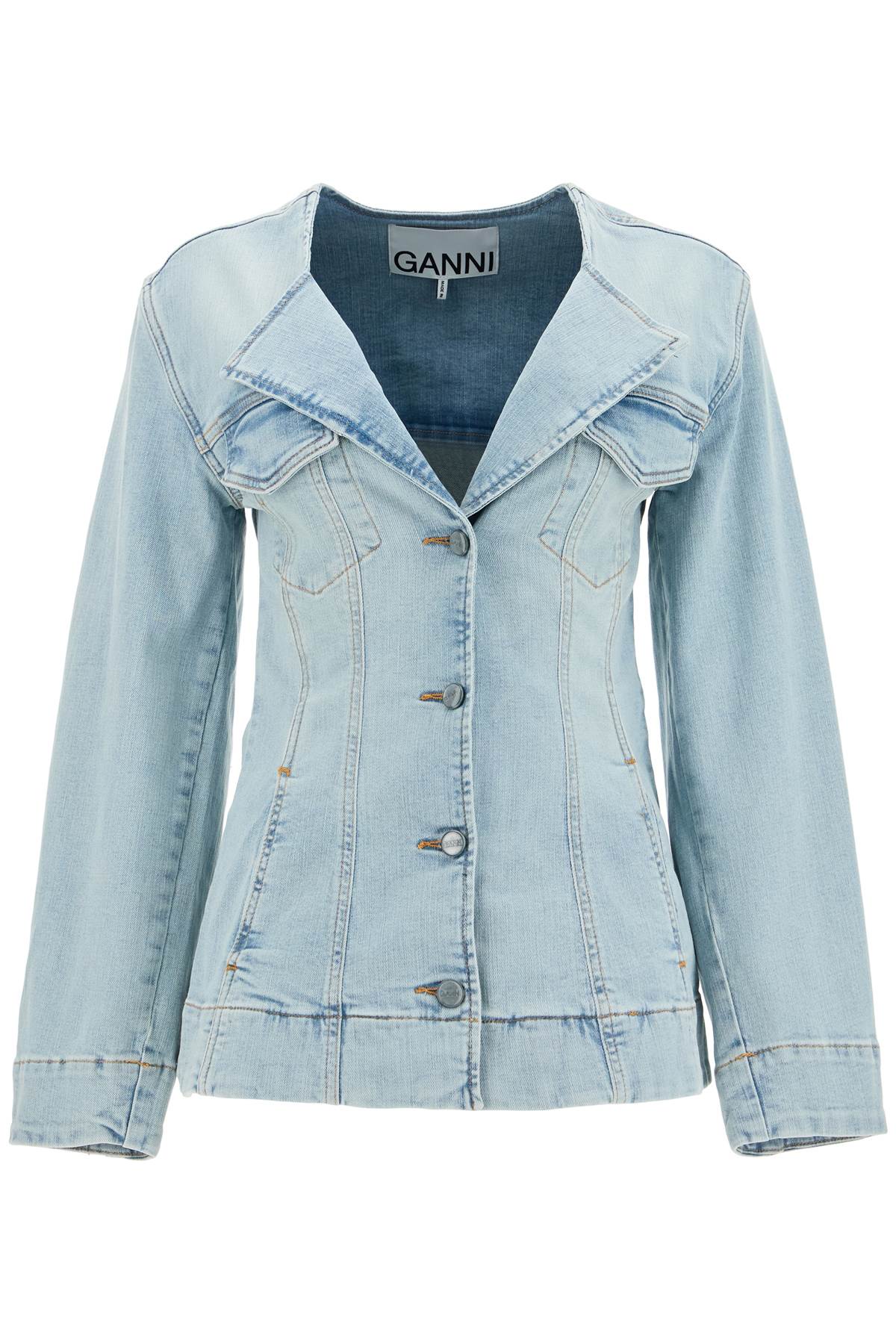 Ganni GANNI slim fit denim stretch blazer for a