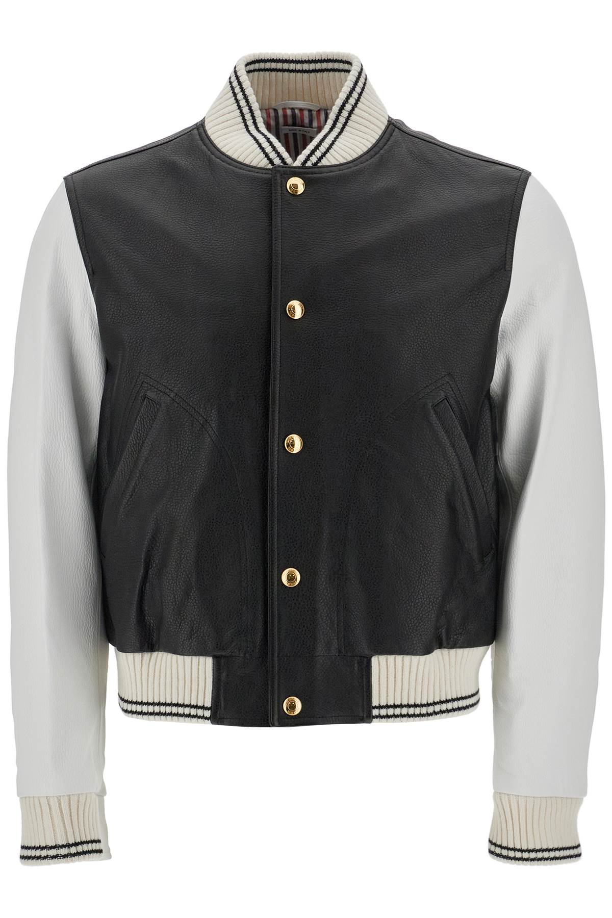 Thom Browne THOM BROWNE leather varsity bomber jacket