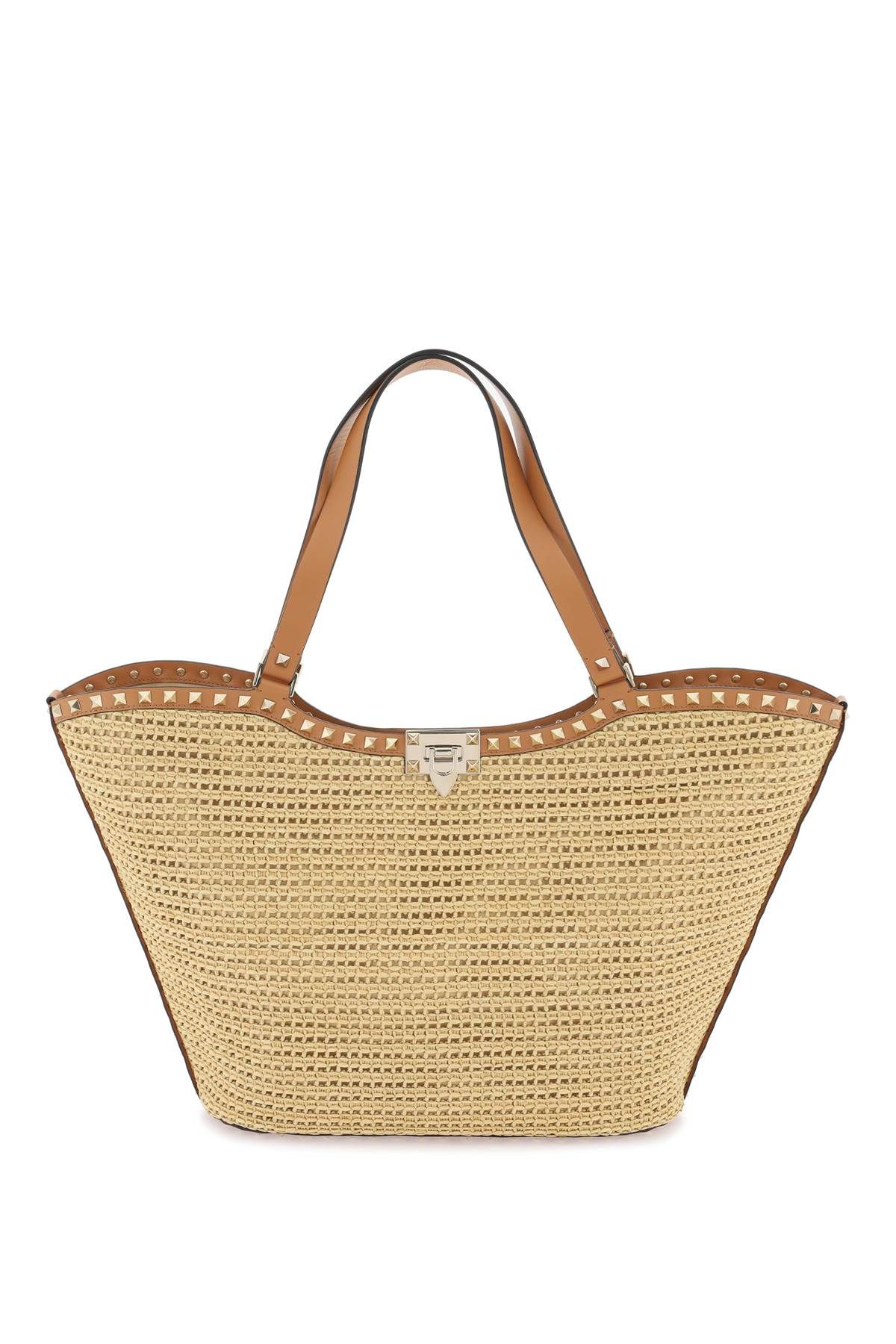 VALENTINO GARAVANI VALENTINO GARAVANI rockstud raffia tote bag