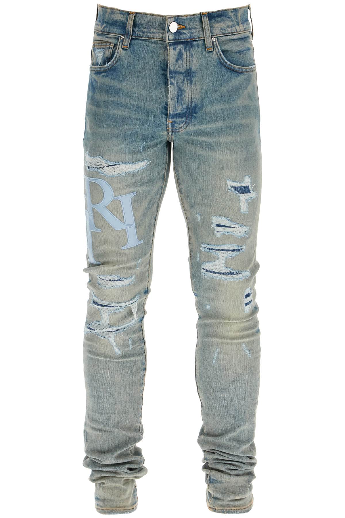 Amiri AMIRI leather logo jeans with eight words