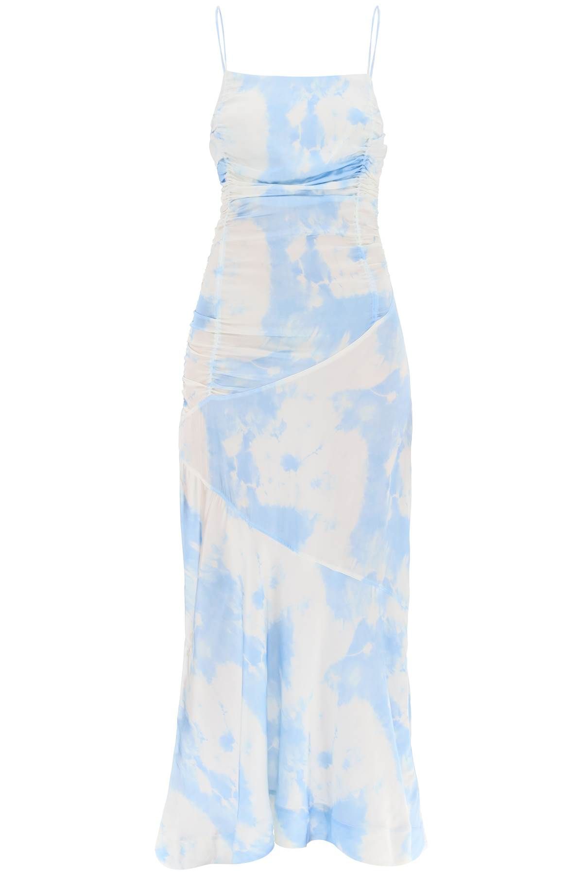 Ganni GANNI maxi printed tie-dye satin dress with r