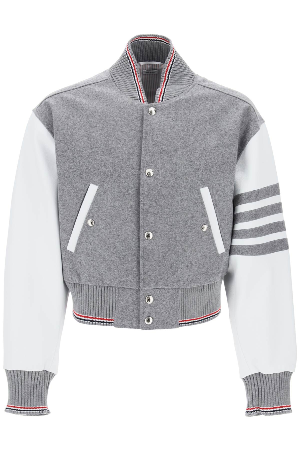 Thom Browne THOM BROWNE wool bomber jacket with leather sleeves and