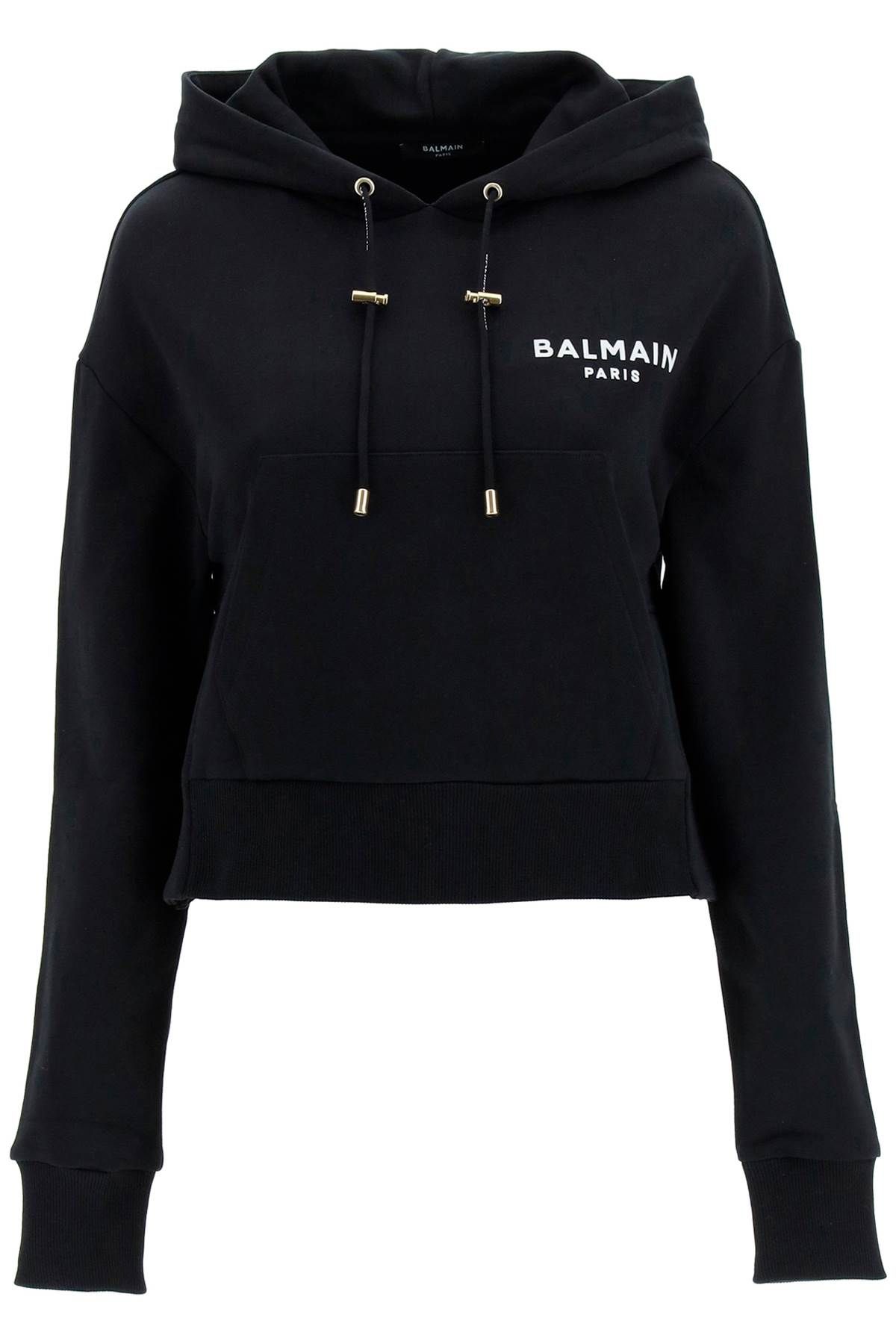 Balmain BALMAIN cropped hoodie with flocked logo