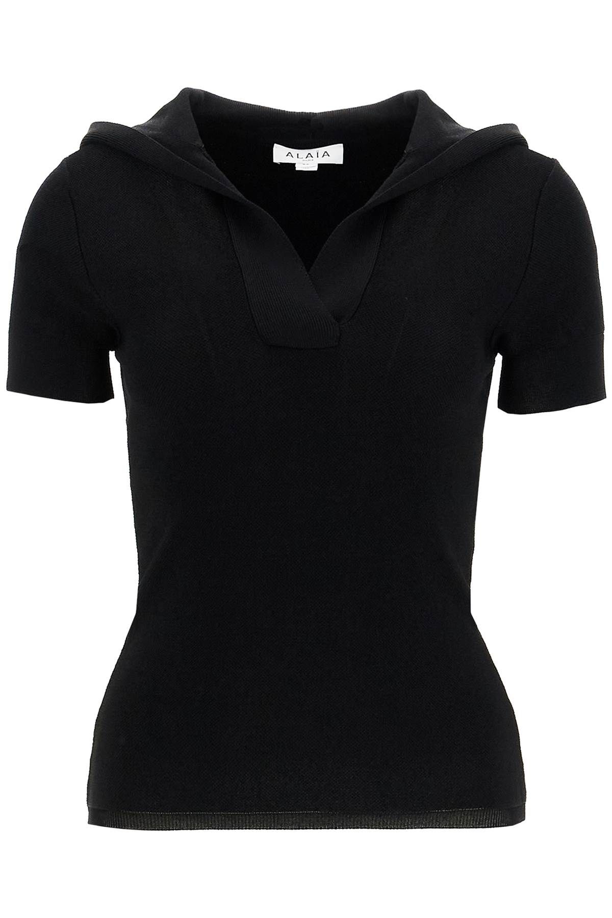 Alaïa ALAIA hooded piqué knit top with