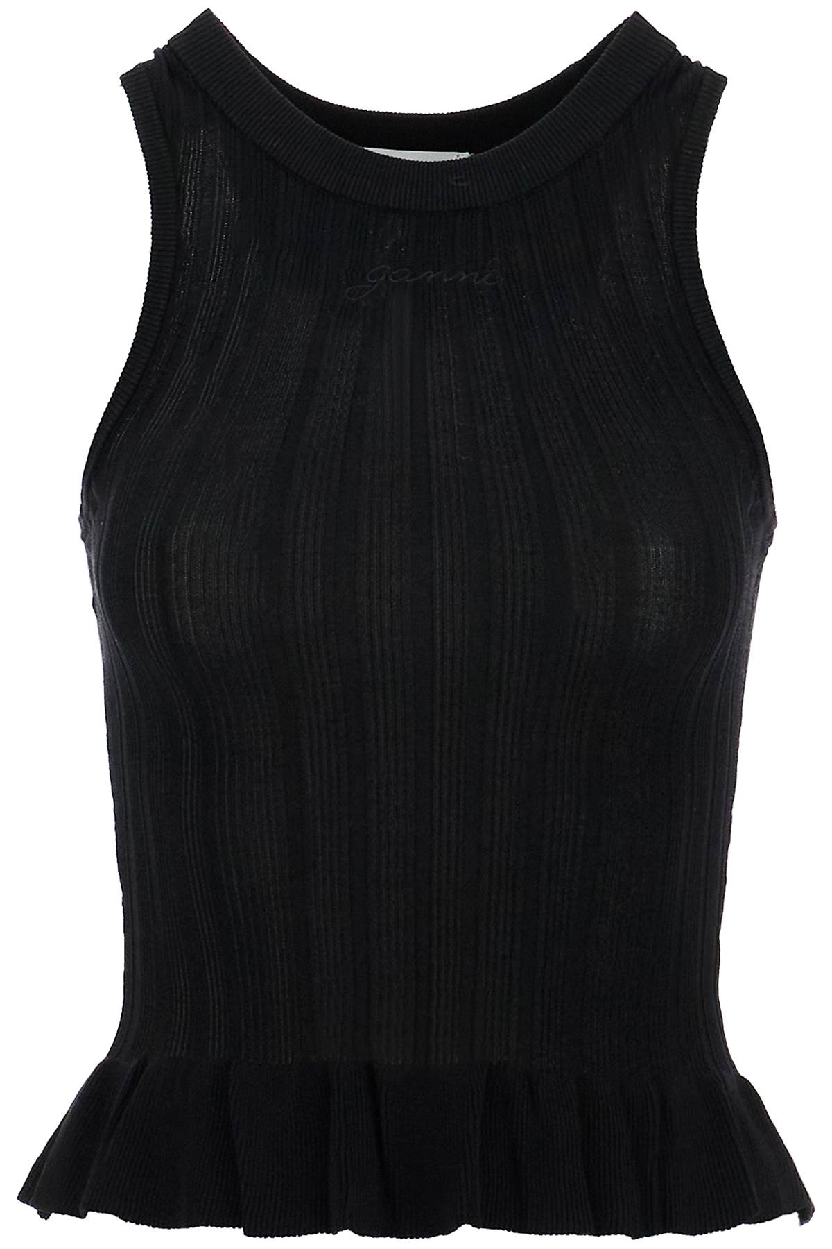 Ganni GANNI ribbed knit tank top with spaghetti straps