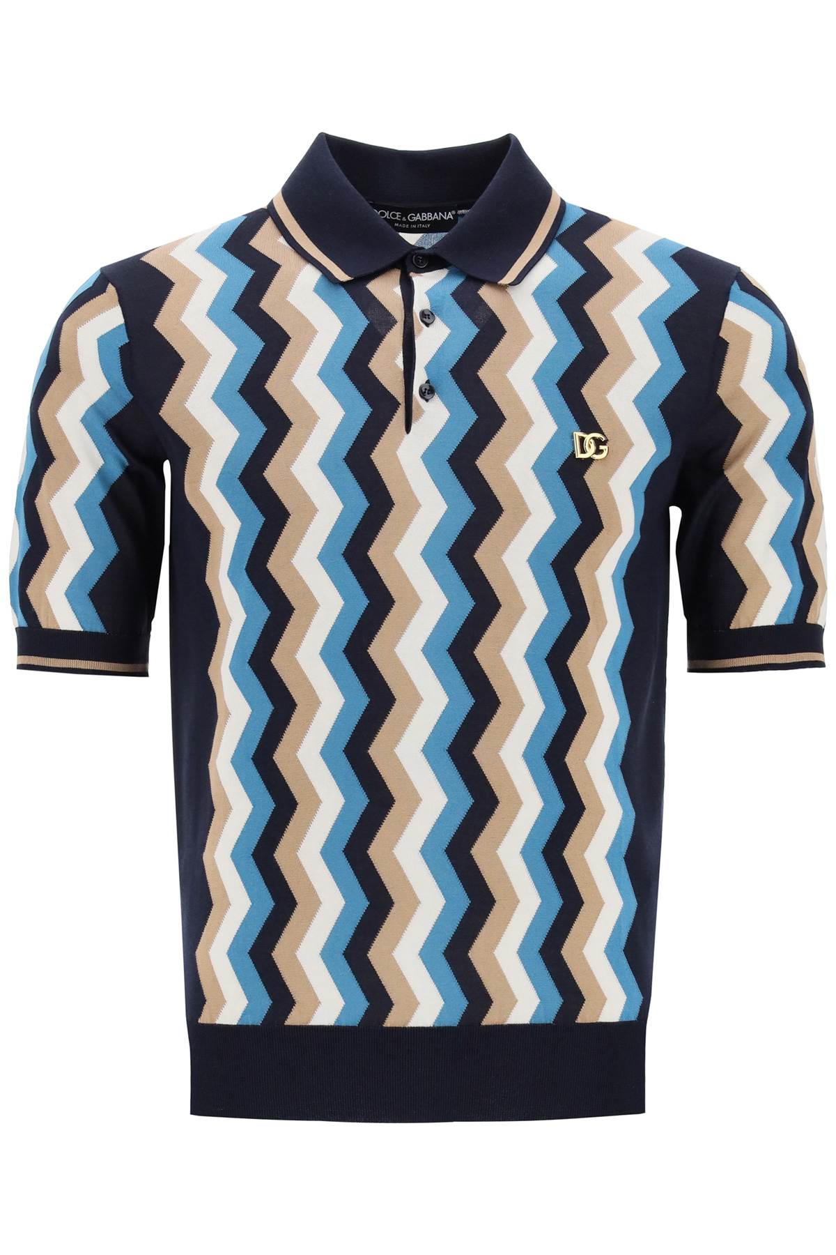 Dolce & Gabbana DOLCE & GABBANA silk polo shirt with zigzag in