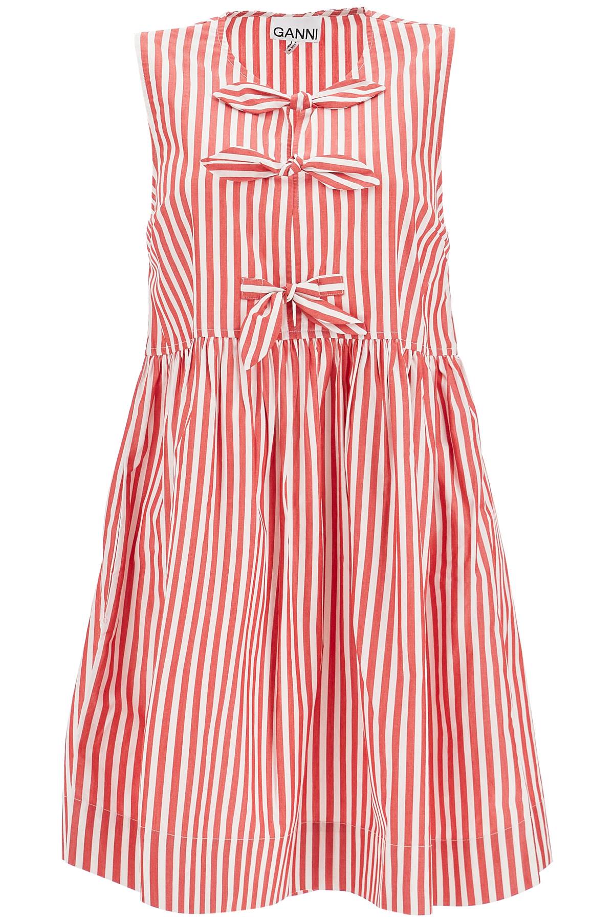 Ganni GANNI striped mini dress with bow accents