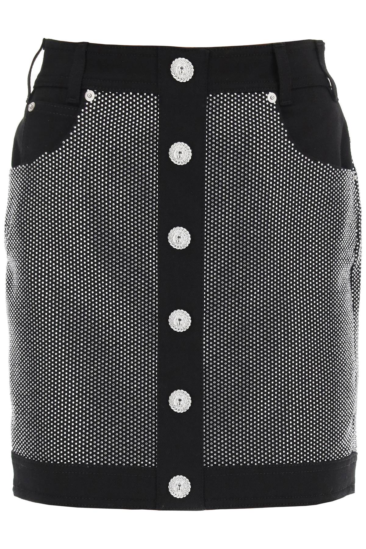 Balmain BALMAIN rhinestone-studded denim mini skirt