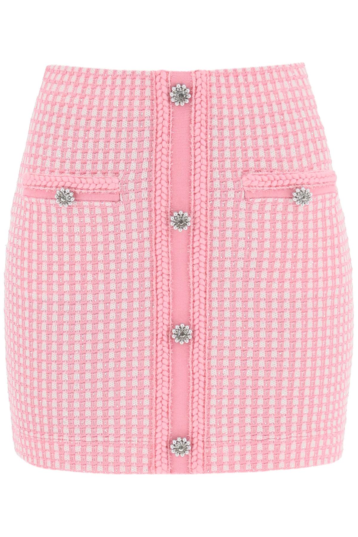  SELF PORTRAIT lurex knitted mini skirt with diamanté buttons