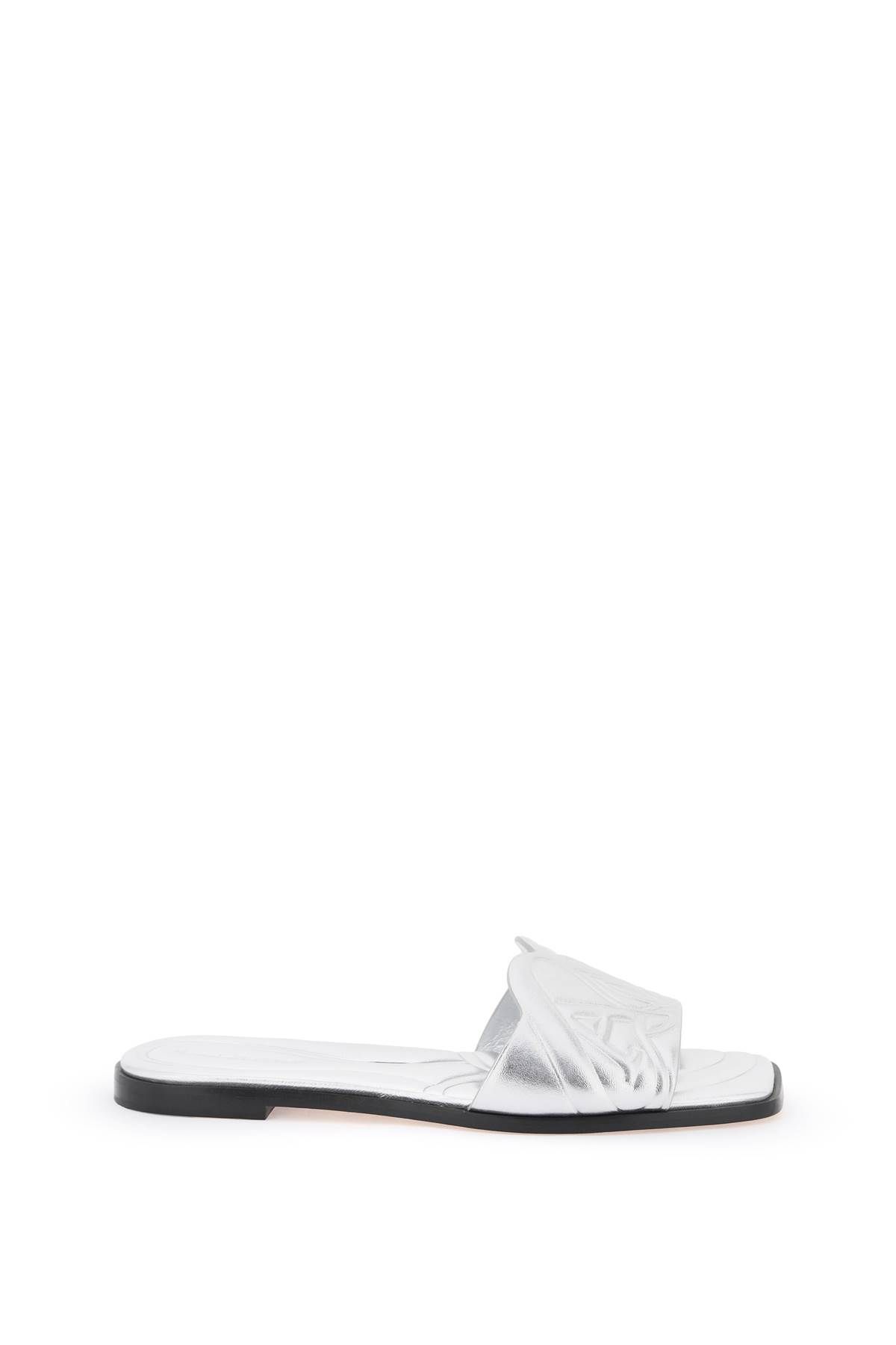 Alexander McQueen ALEXANDER MCQUEEN laminated leather slides with embossed seal logo