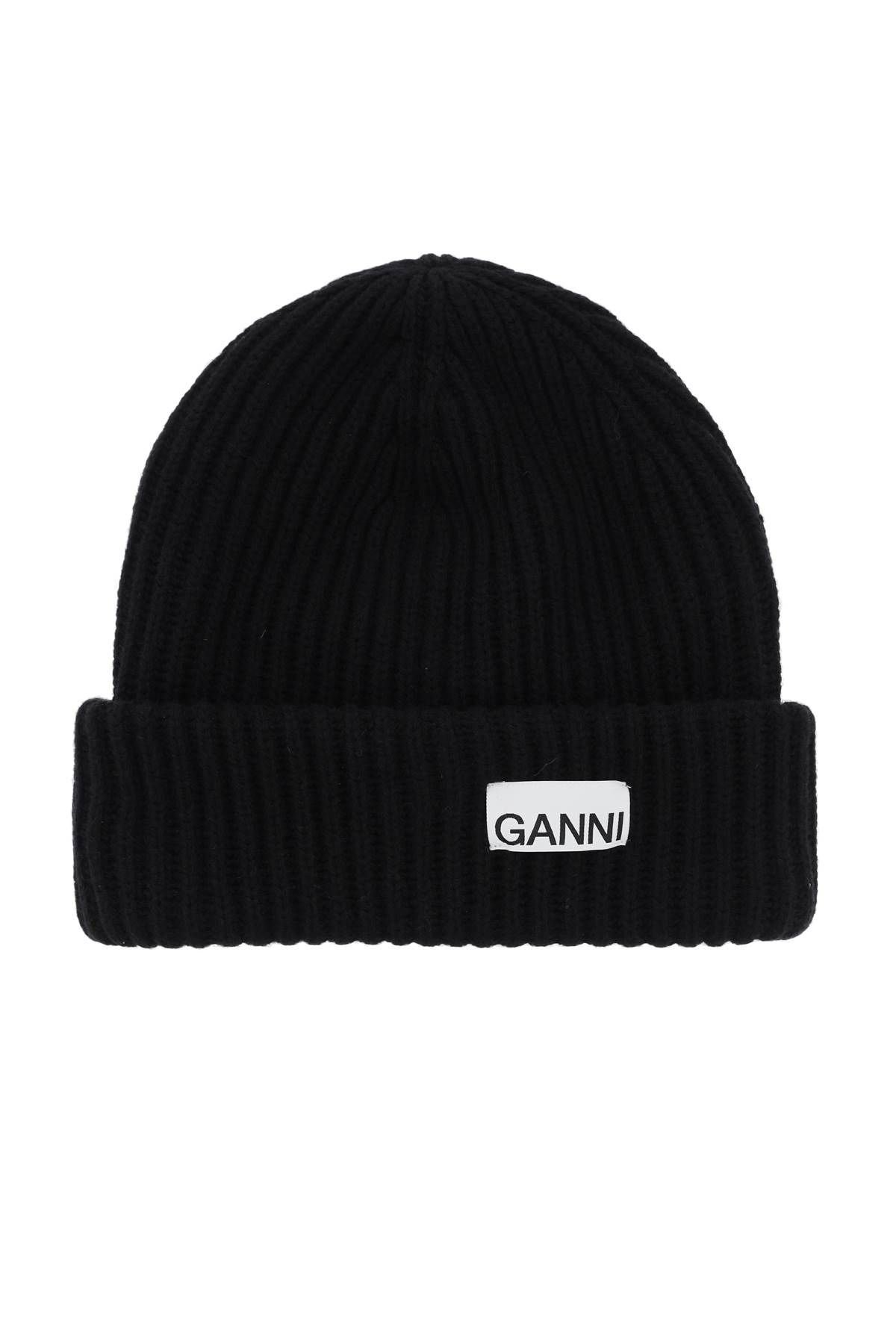 Ganni GANNI beanie hat with logo patch