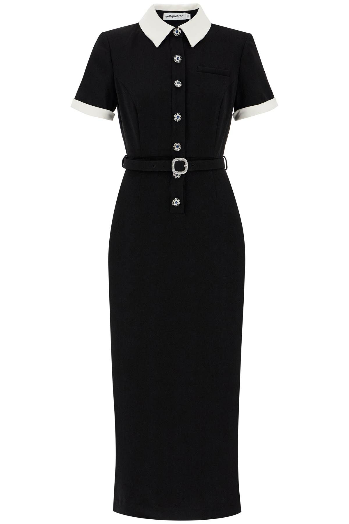  SELF PORTRAIT midi crepe dress with jewel buttons