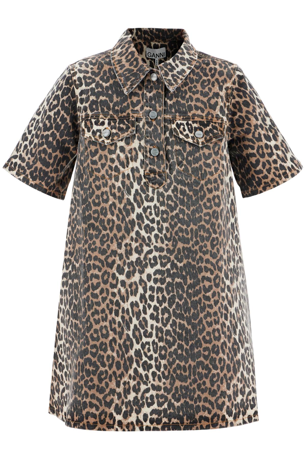 Ganni GANNI 'mini animal print denim dress'