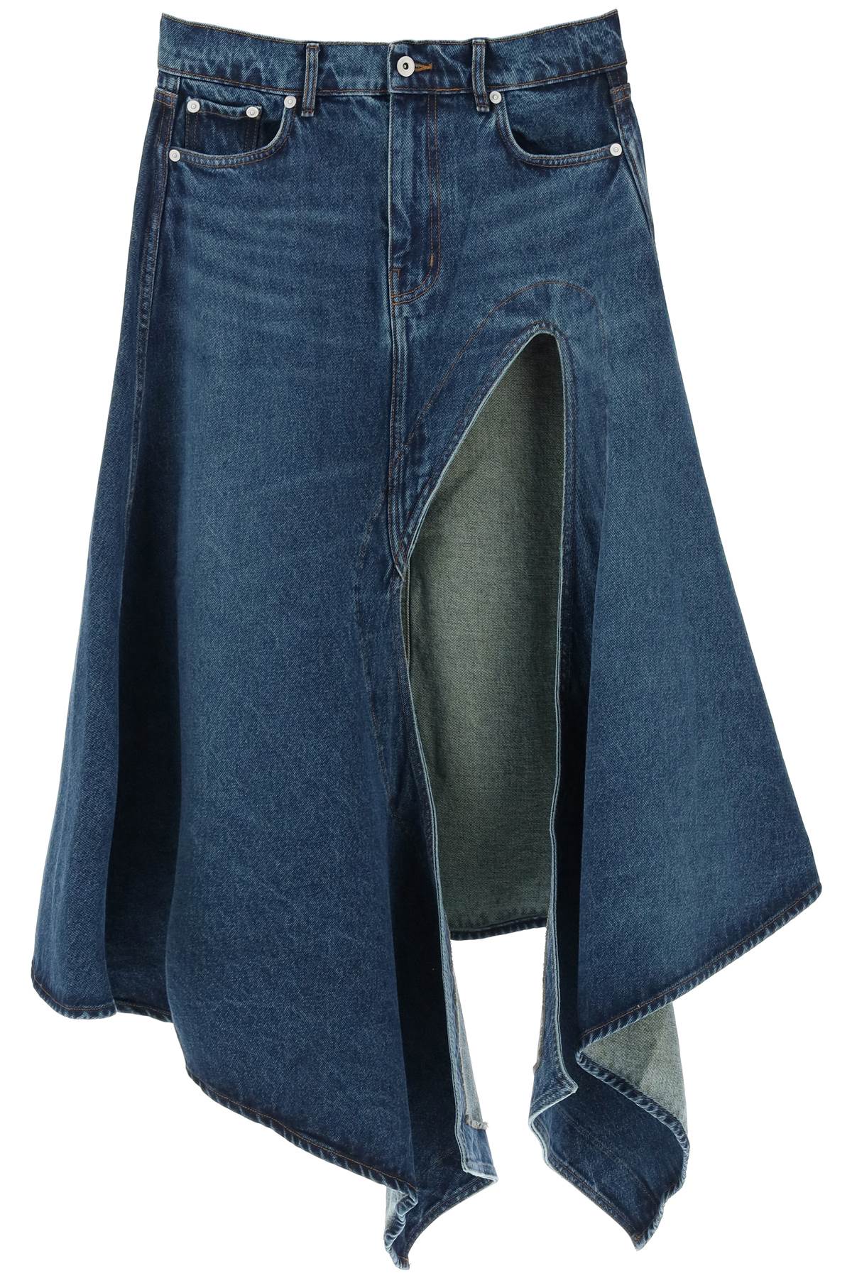  Y PROJECT denim midi skirt with cut out details