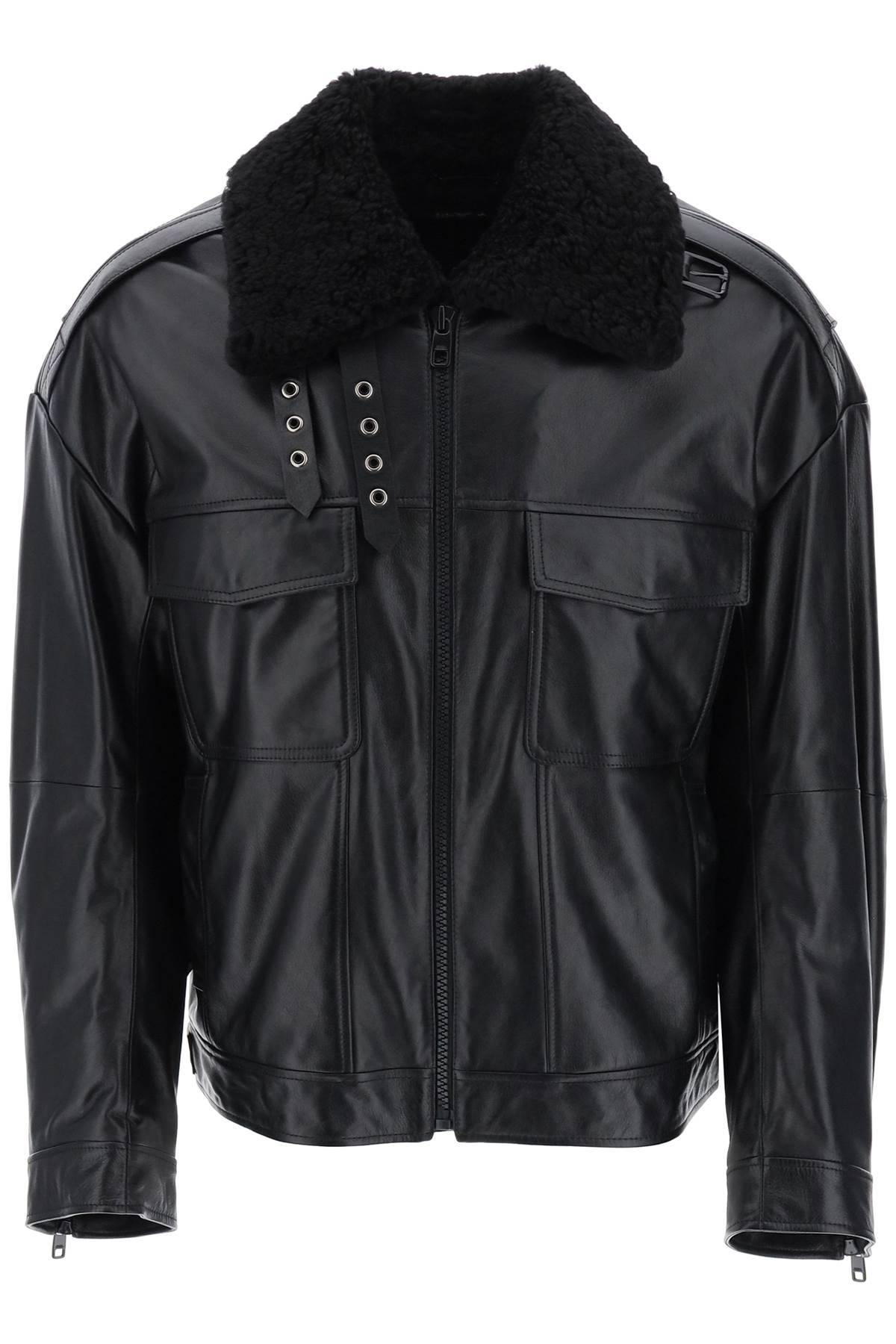 Dolce & Gabbana DOLCE & GABBANA leather-and-fur biker jacket