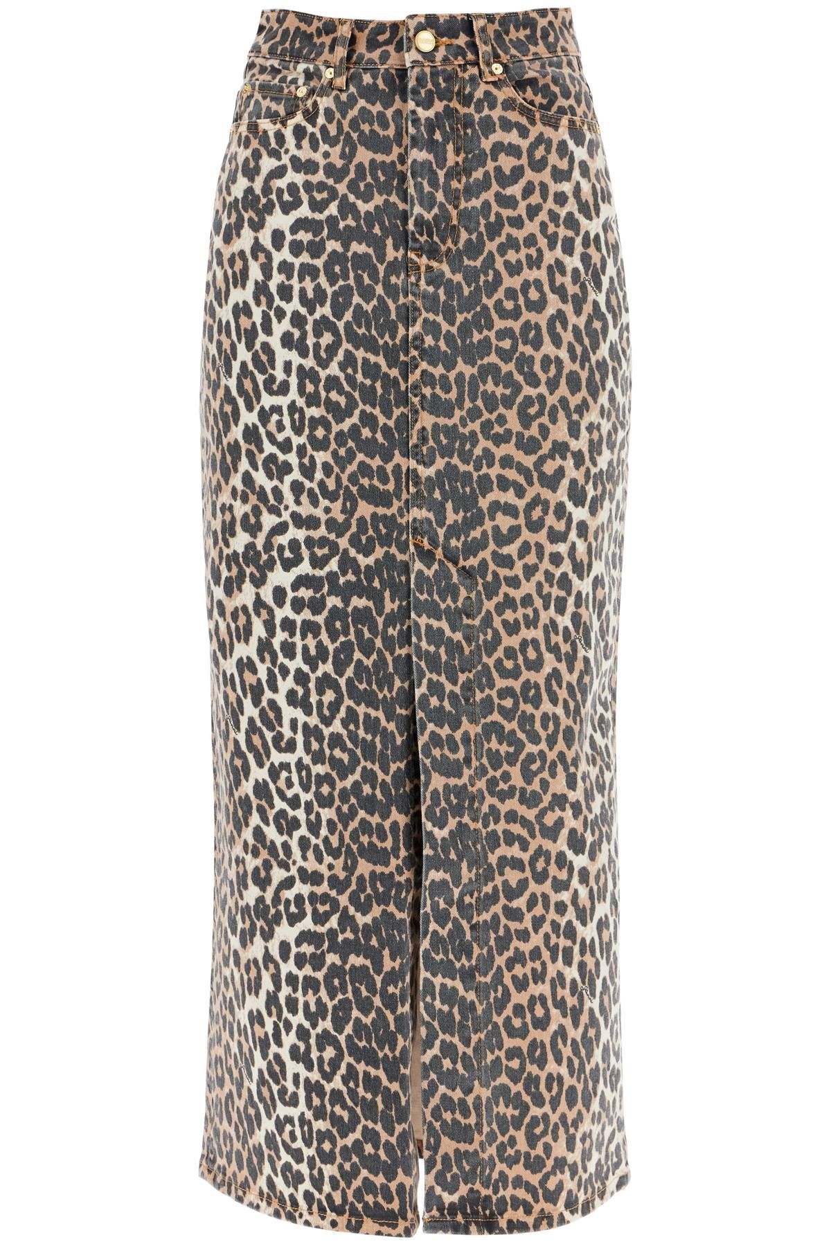 Ganni GANNI long animal print denim skirt