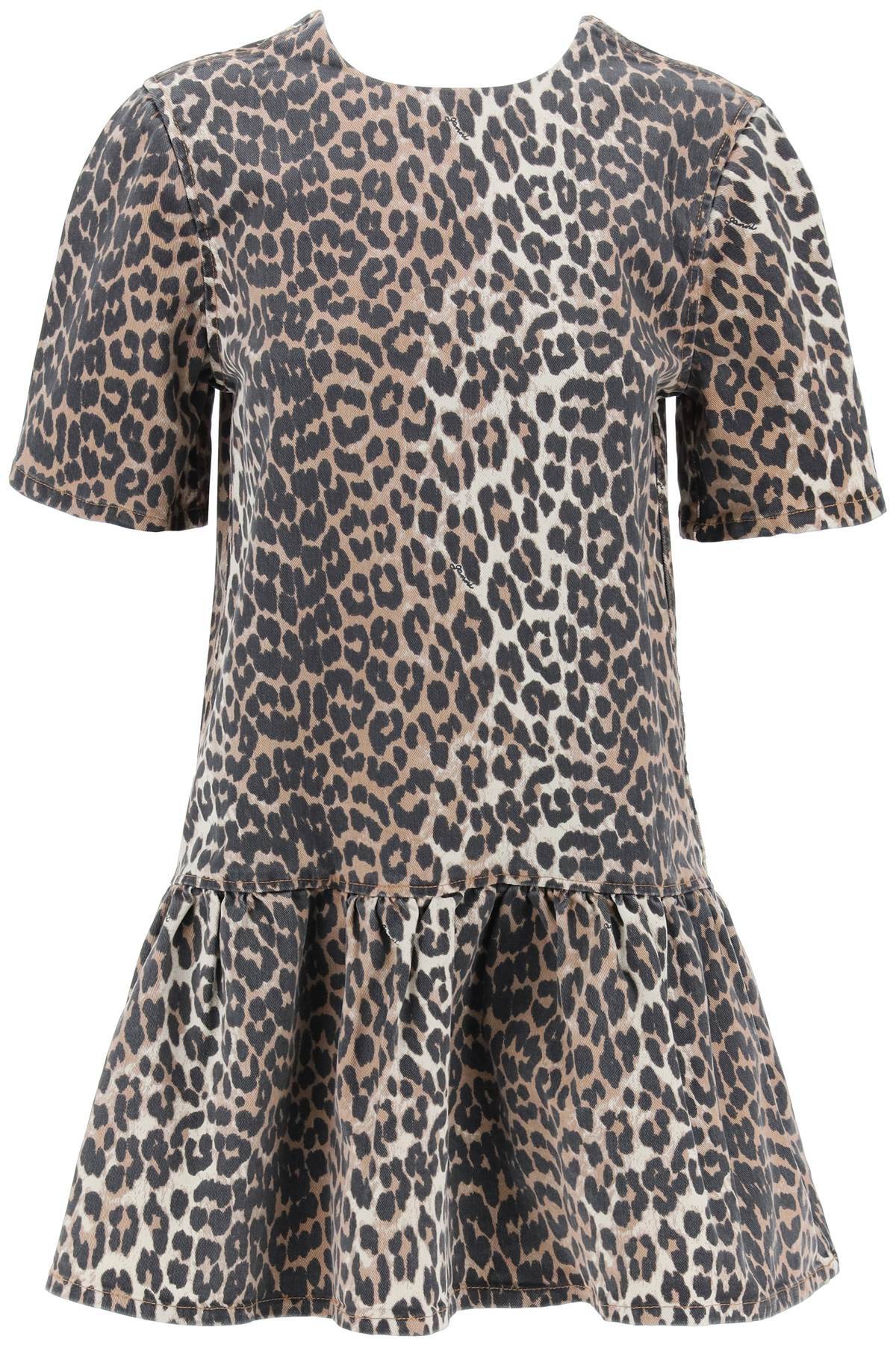 Ganni GANNI leopard print denim mini dress