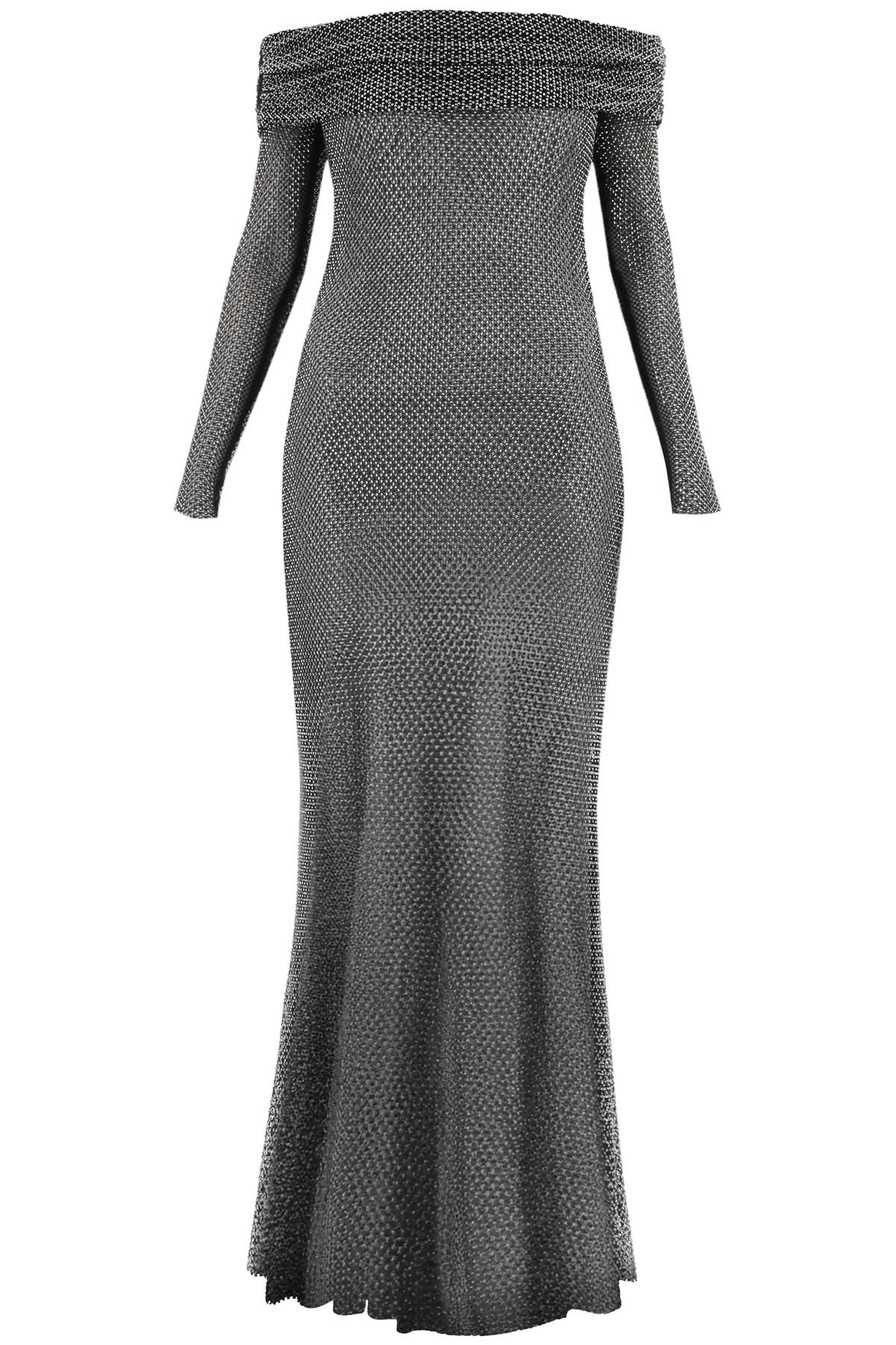  SELF PORTRAIT maxi dress in fishnet with rhinestones