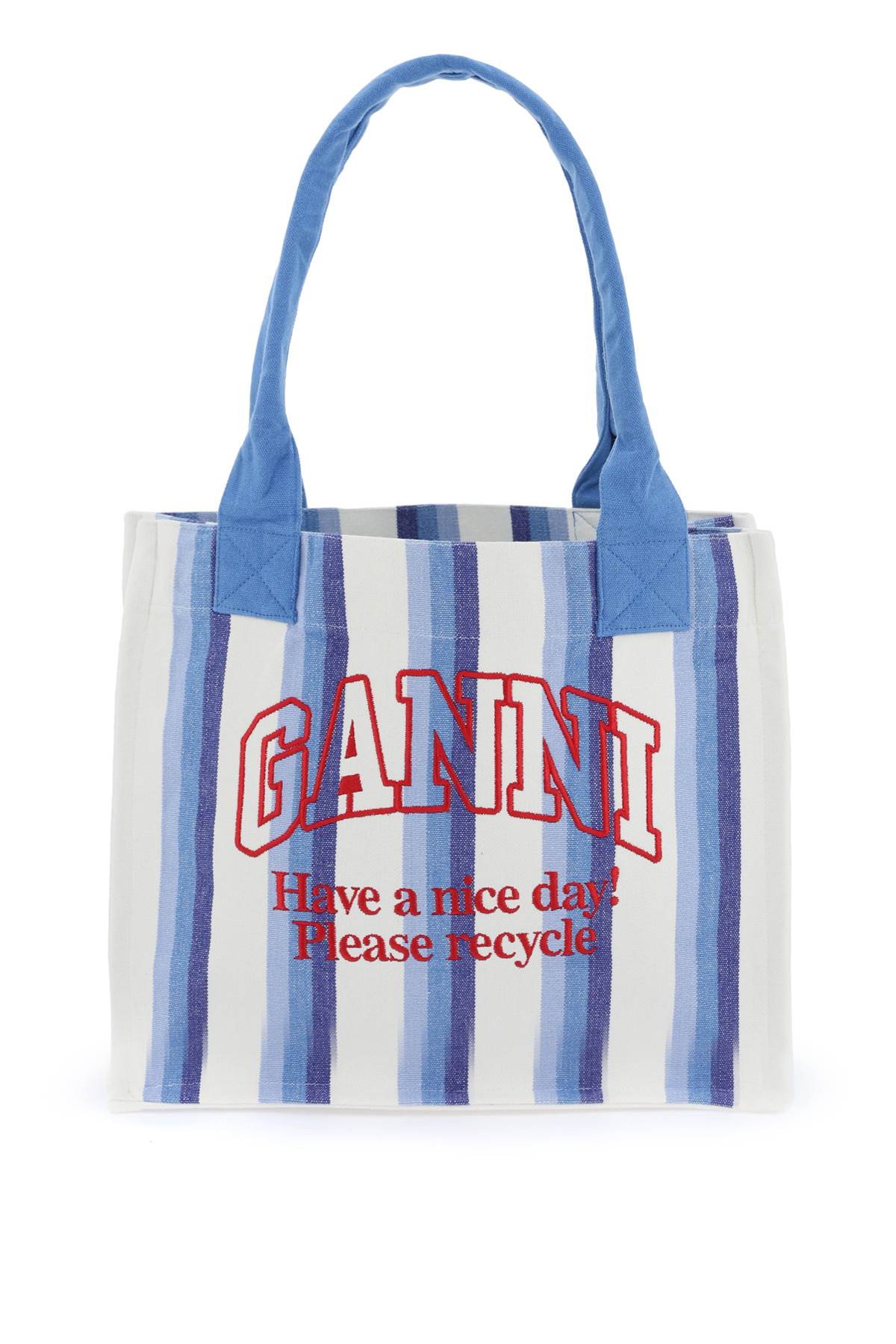 Ganni GANNI recycled cotton striped tote bag