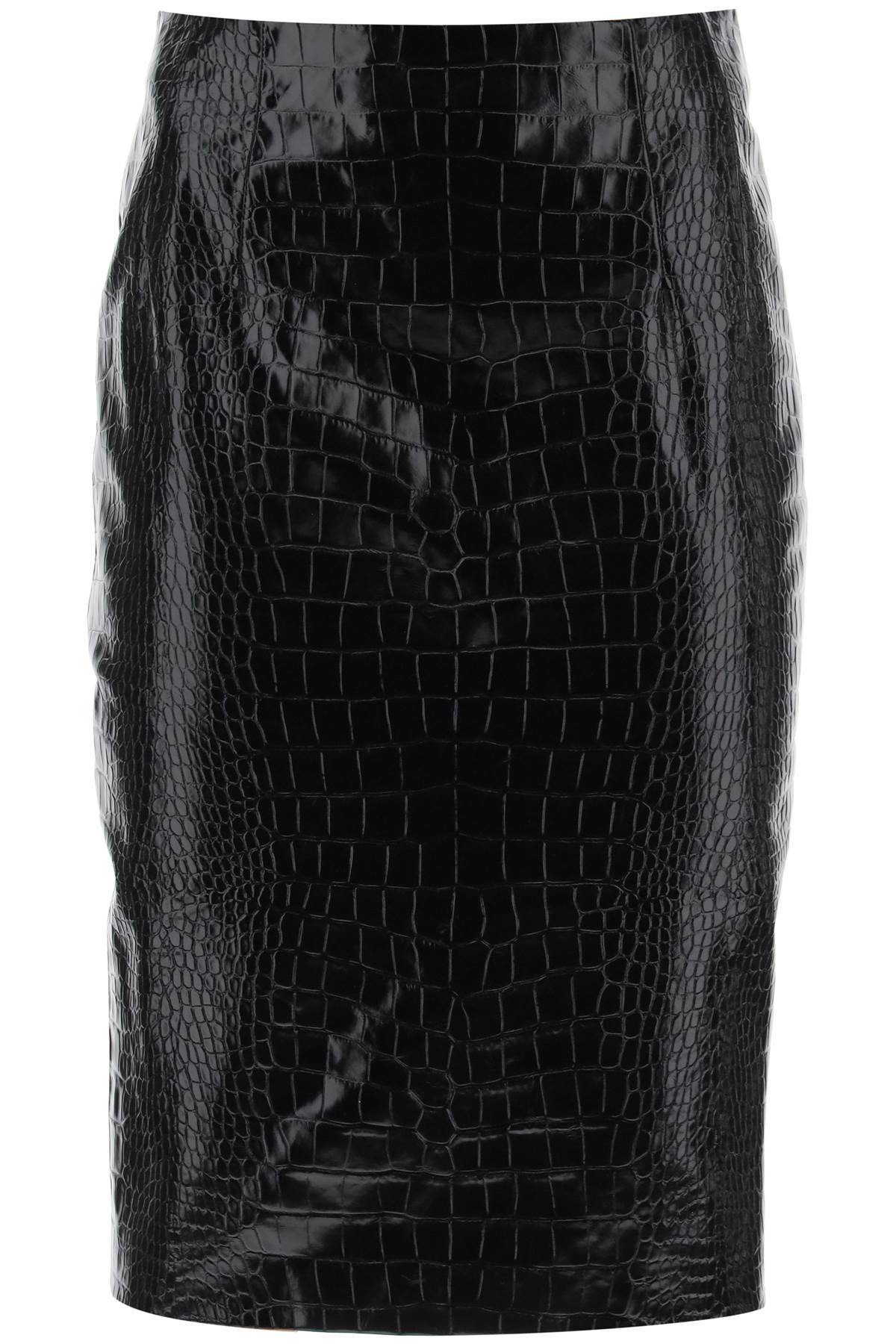 Versace VERSACE croco-effect leather pencil skirt