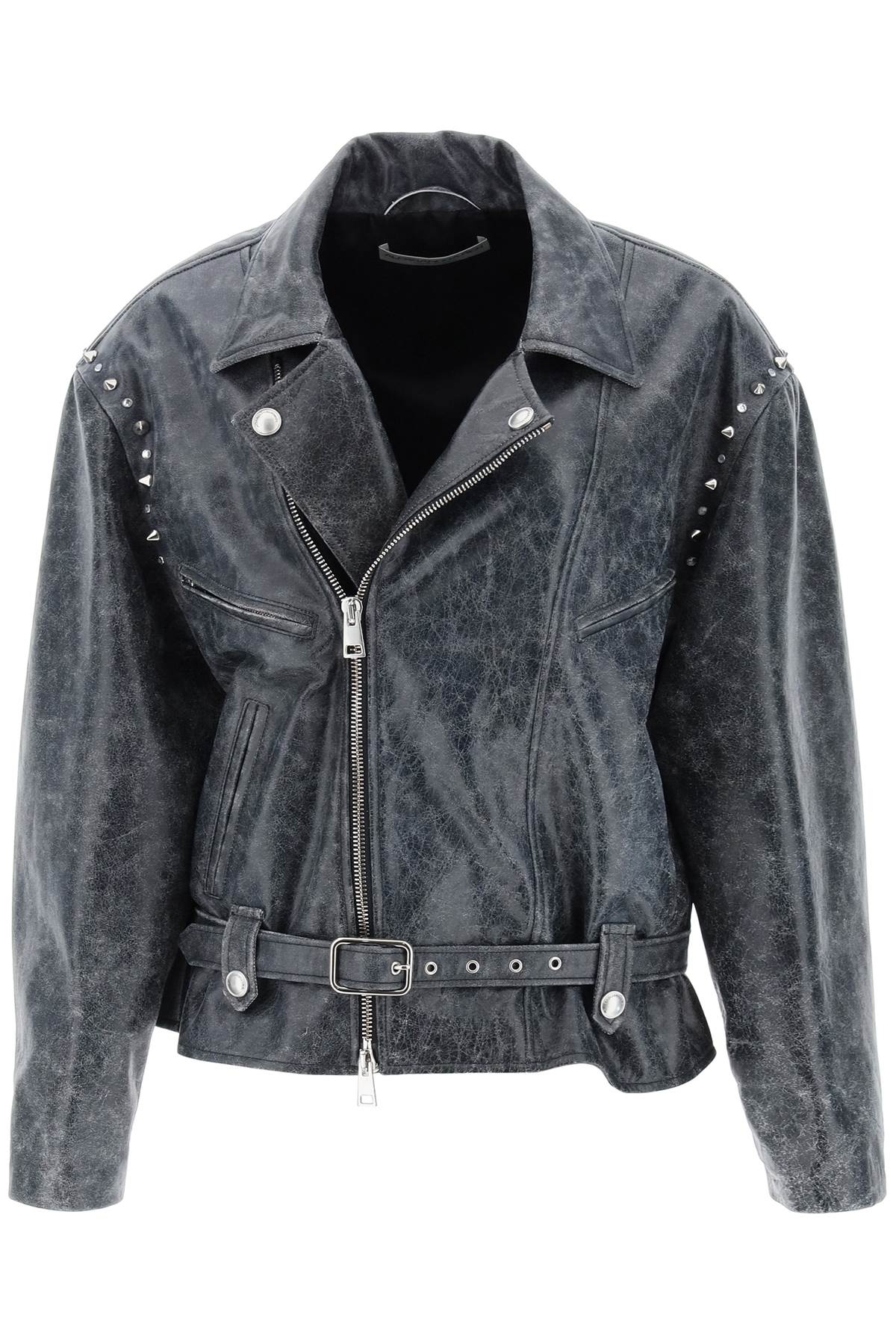 Alessandra Rich ALESSANDRA RICH oversized leather jacket with studs and crystals