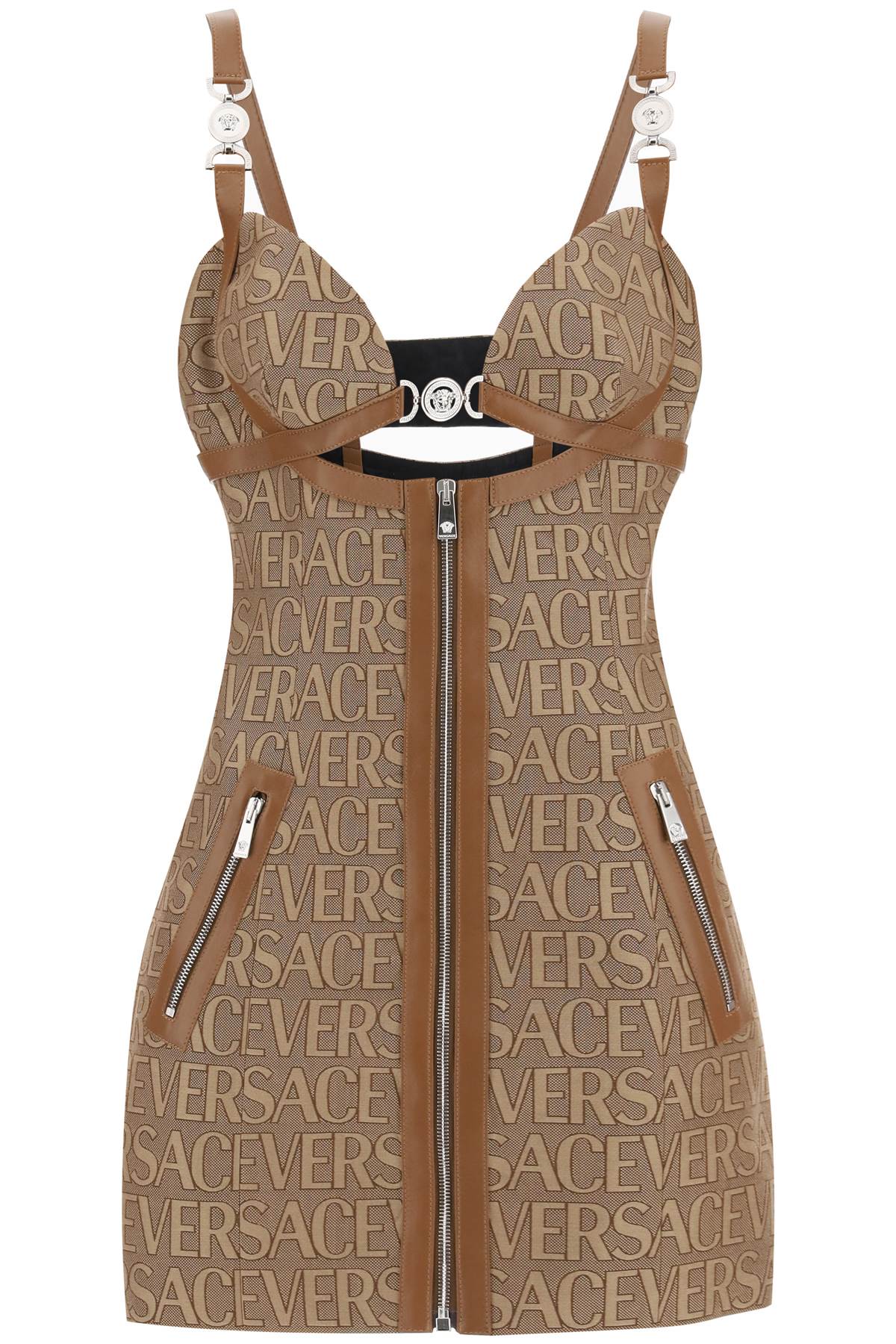 Versace VERSACE monogram mini dress with leather trims