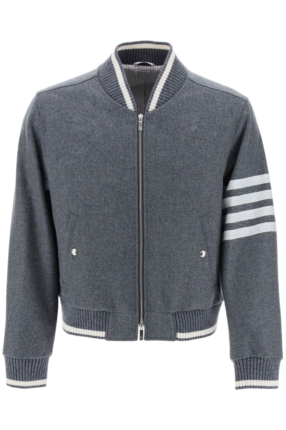 Thom Browne THOM BROWNE 4-bar varsity jacket in wool mel