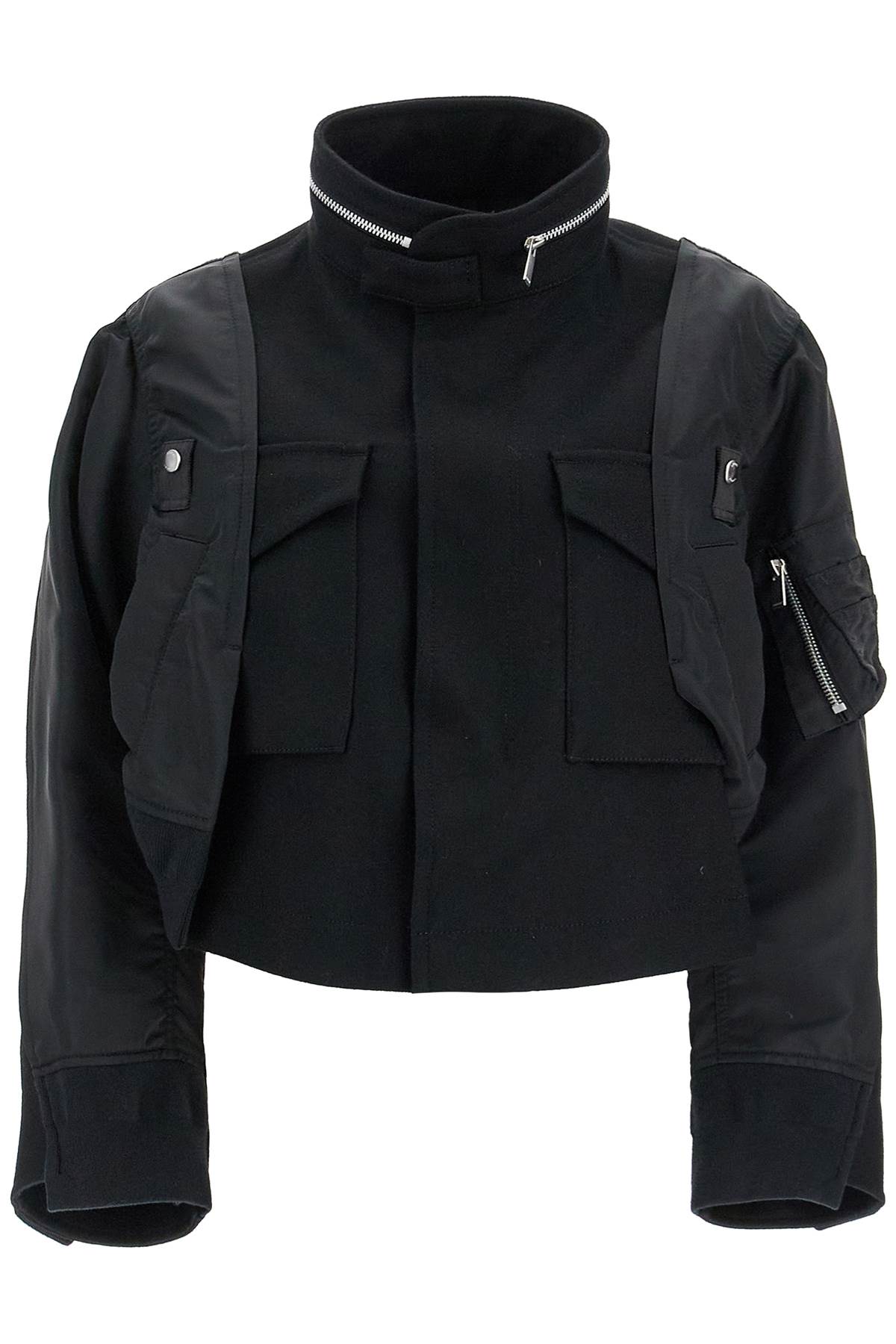 Sacai SACAI boxy wool and nylon jacket