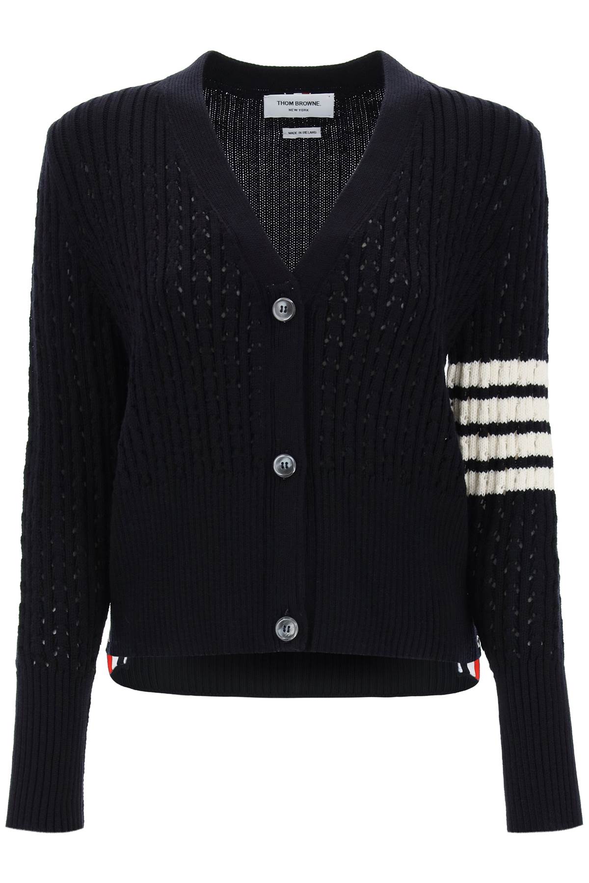 Thom Browne THOM BROWNE pointelle stitch merino wool 4-bar cardigan