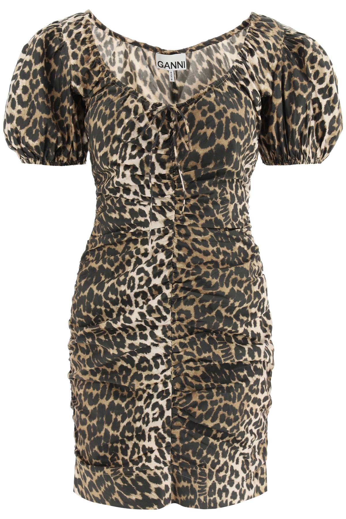 Ganni GANNI leopard poplin mini dress