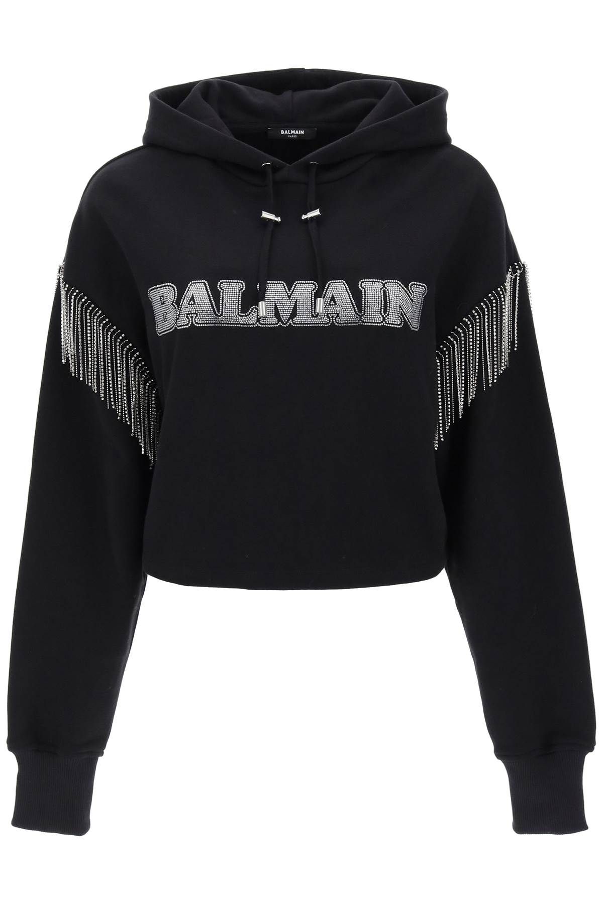 Balmain BALMAIN cropped hoodie with rhinestone-studded logo and crystal cupchains