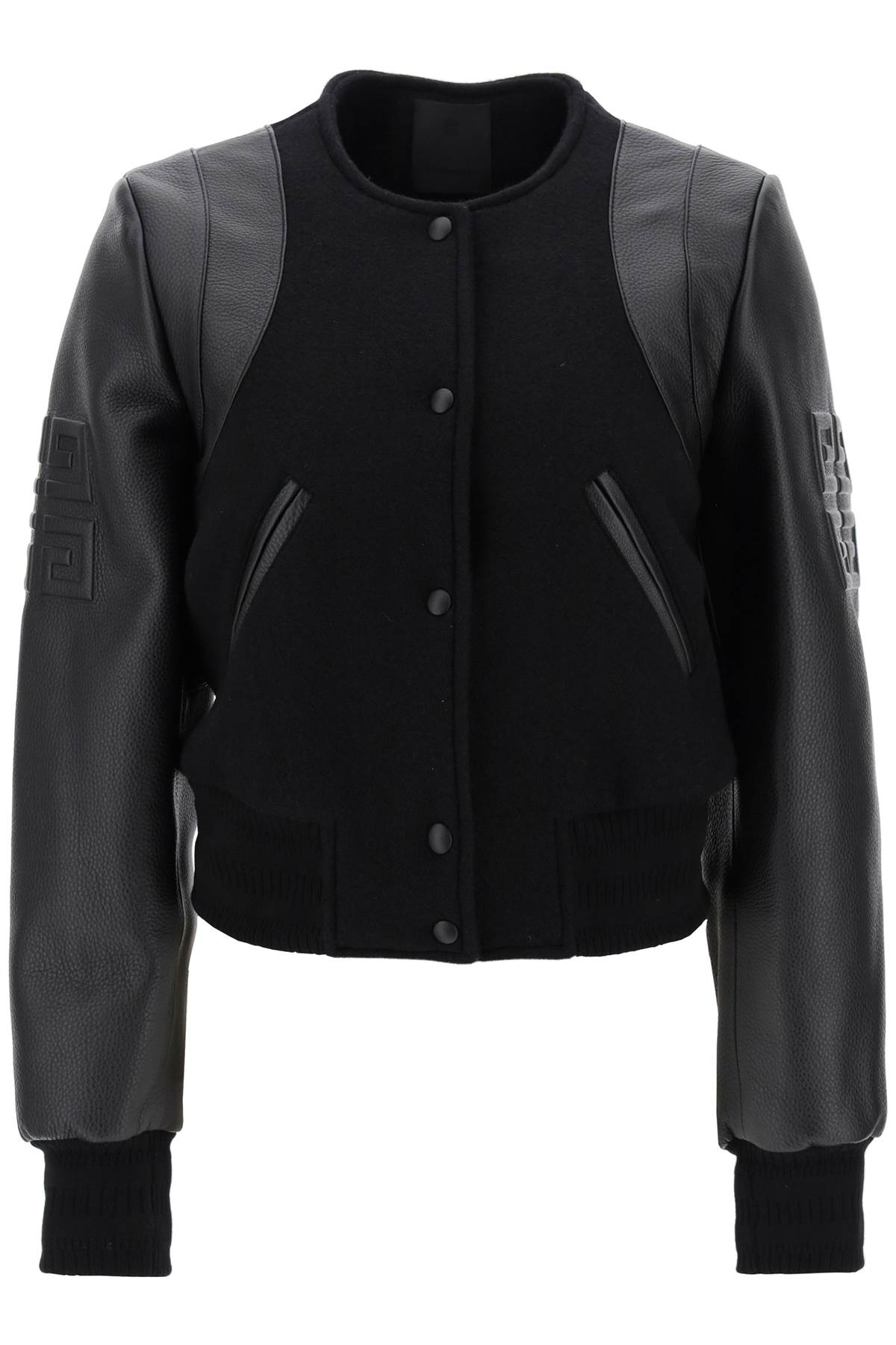 Givenchy GIVENCHY wool and leather cropped bomber jacket