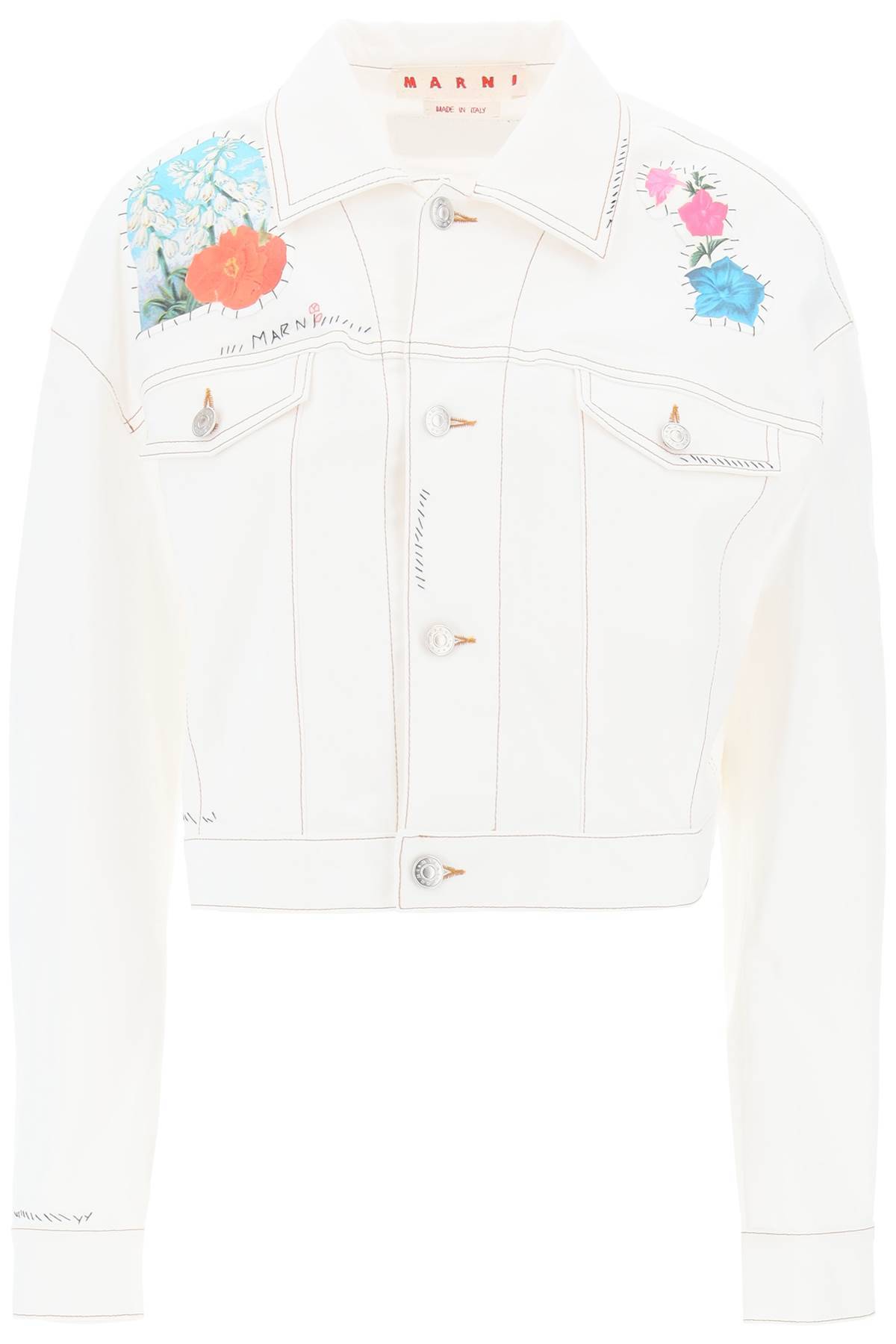 Marni MARNI "cropped denim jacket with flower patches and embroidery"