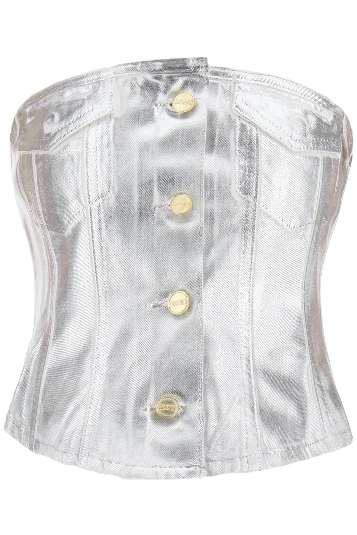 Ganni GANNI bustier top in foil denim