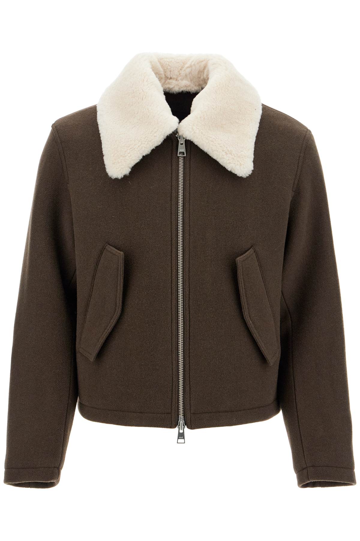  AMI ALEXANDRE MATIUSSI boxy shearling jacket with collar