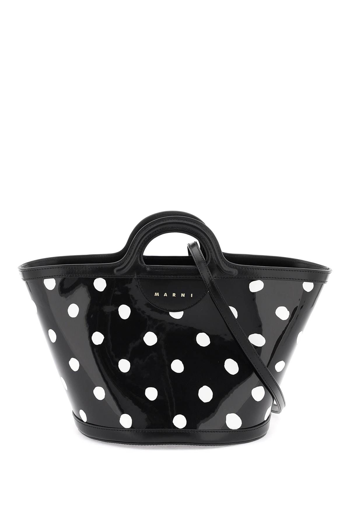 Marni MARNI patent leather tropicalia bucket bag with polka-dot pattern